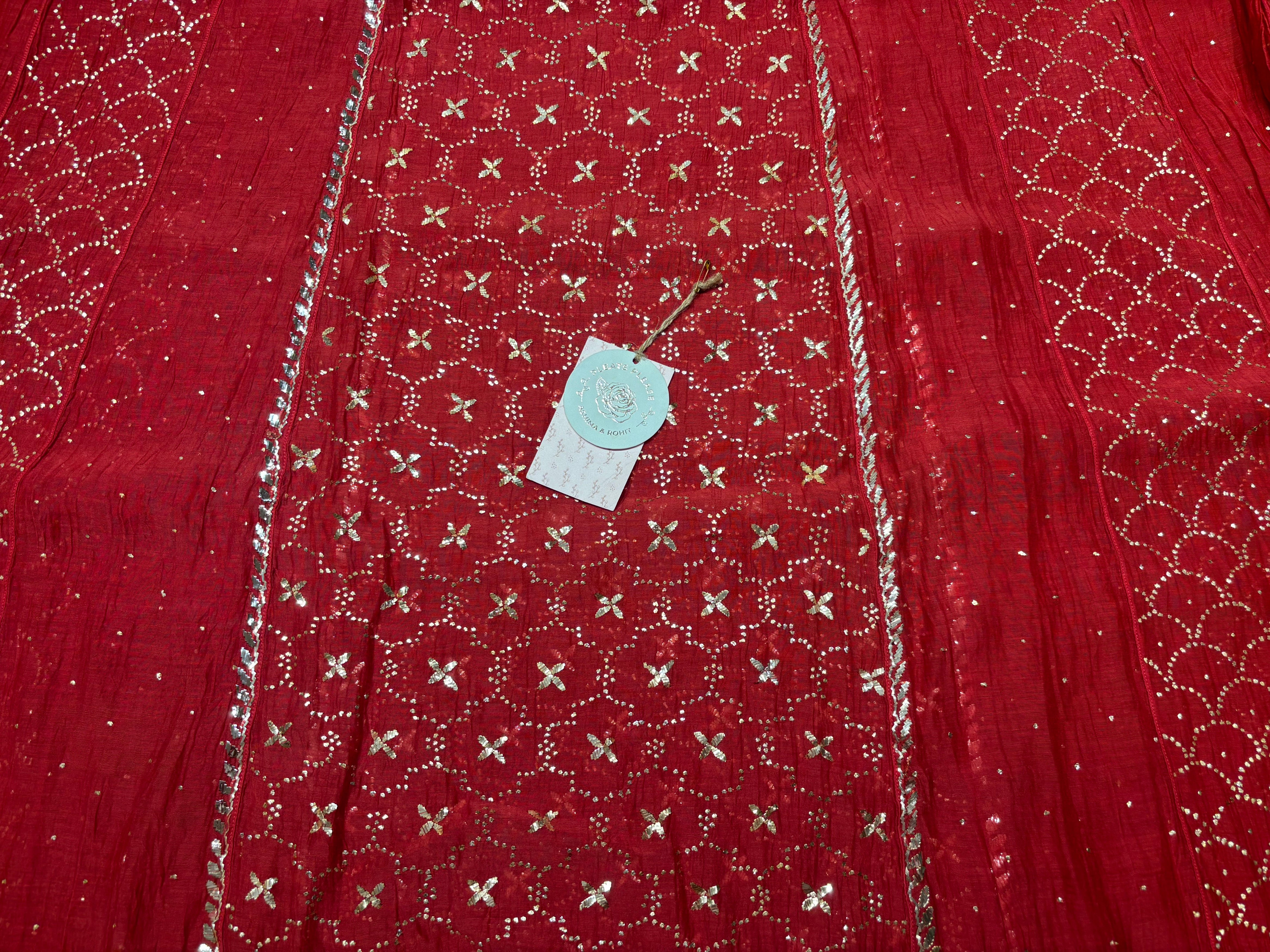Red Chanderi Mul Mukaish Anarkali and Dupatta set