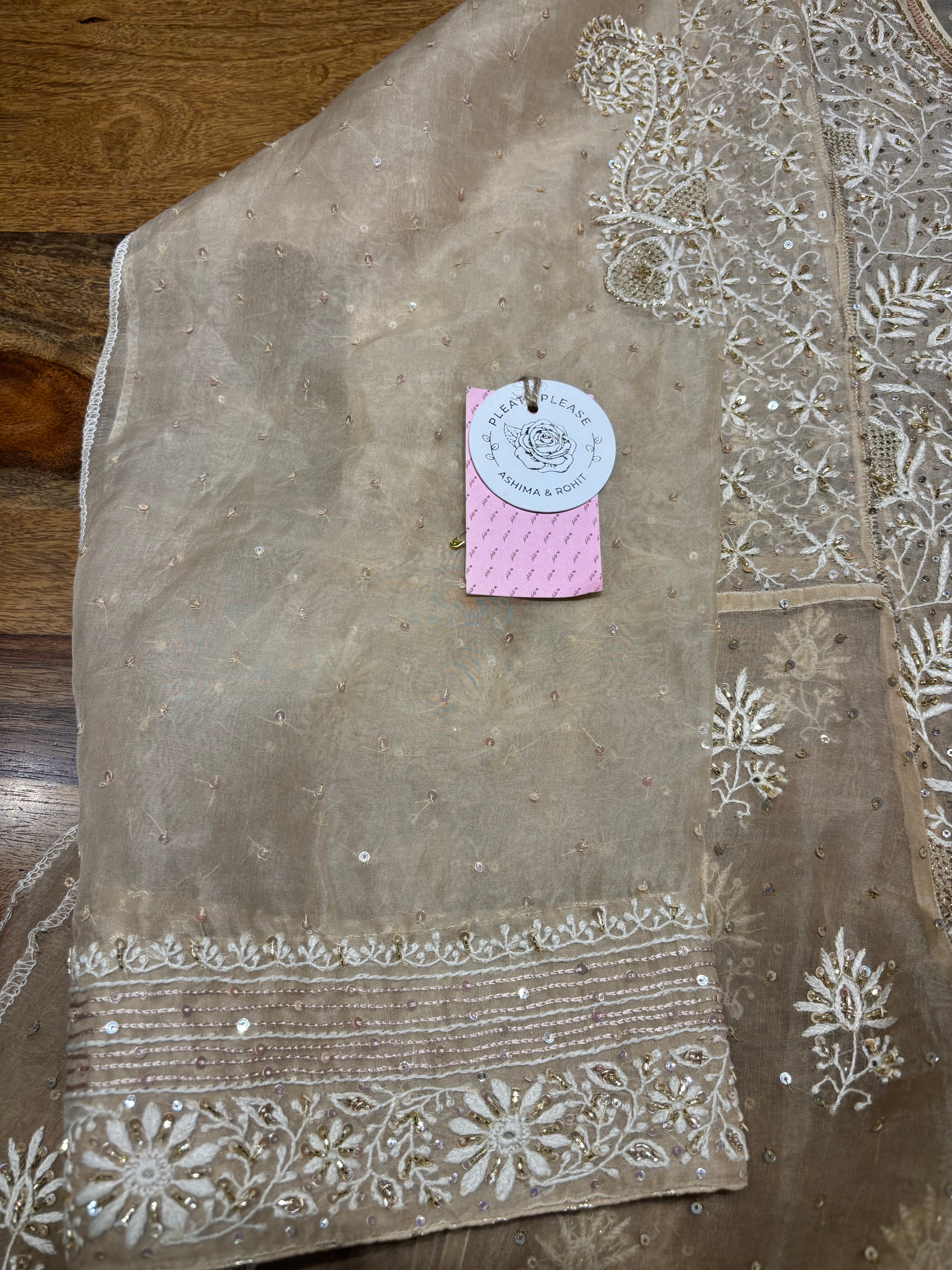 Brown Pure & Premium Organza Chikankari Anarkali & Dupatta Set