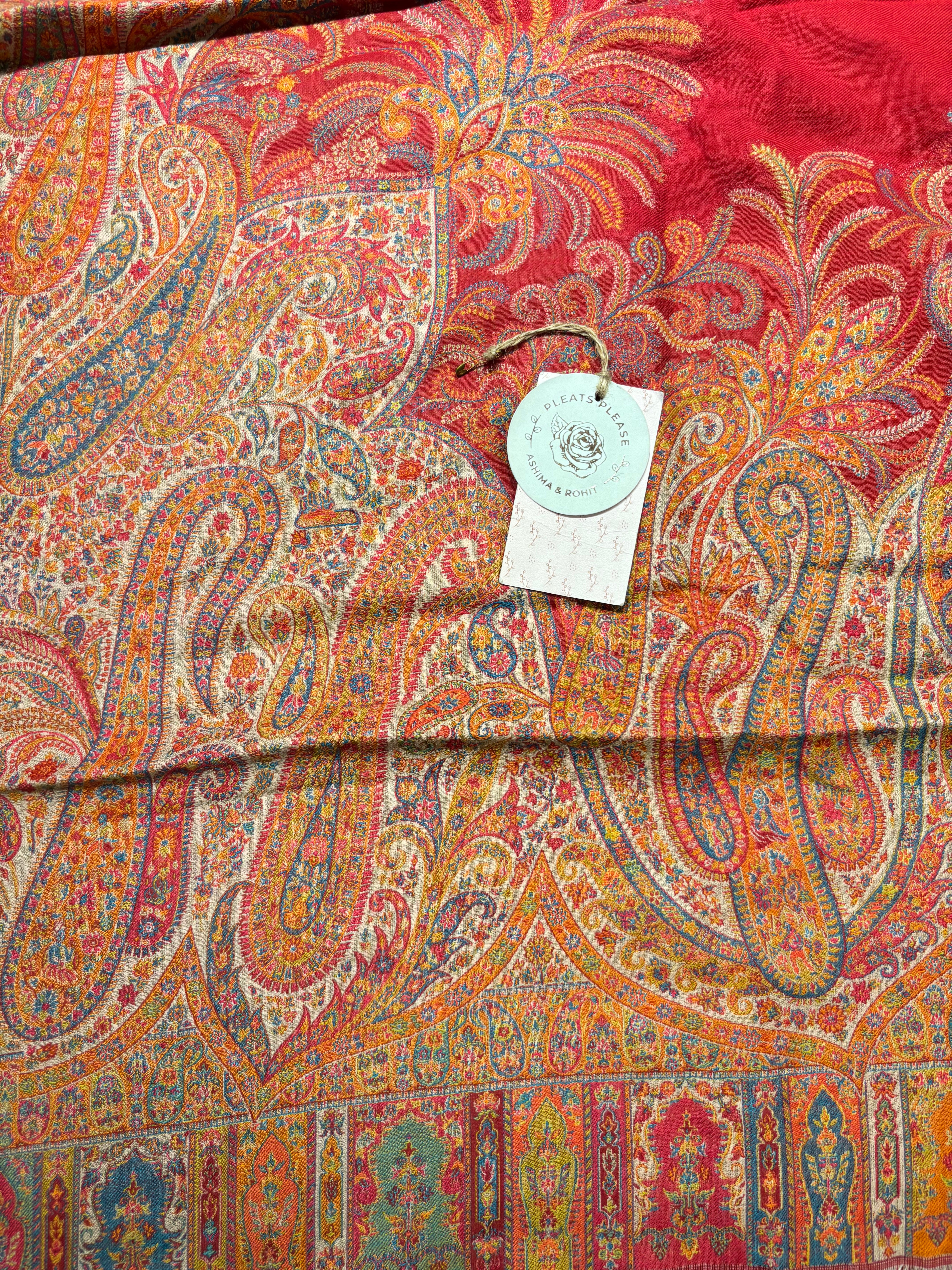 Coral Red Woollen Cashmere Shawl