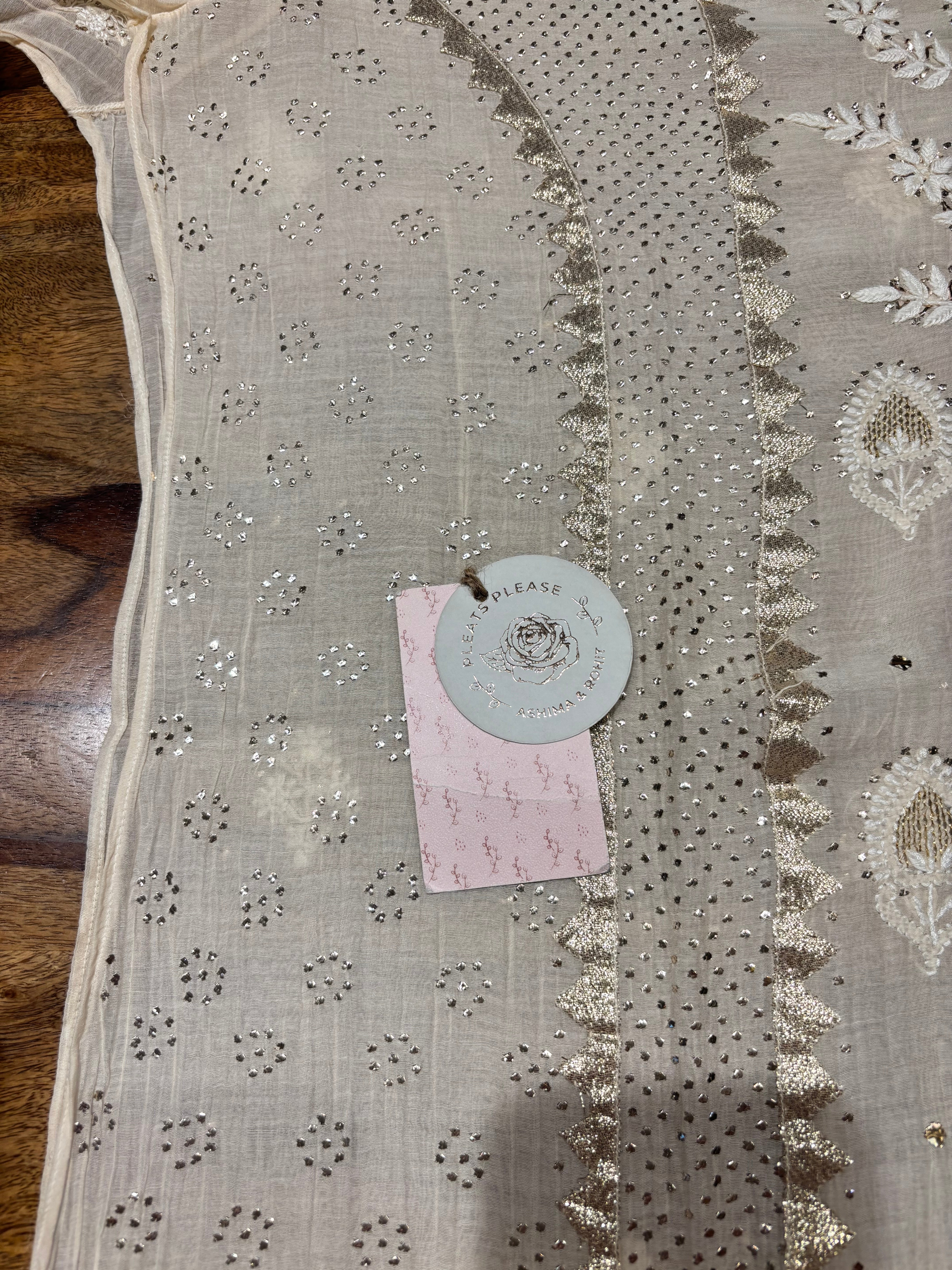 Off White Chanderi Mul Chikankari & Mukaish Kurta & Dupatta Set