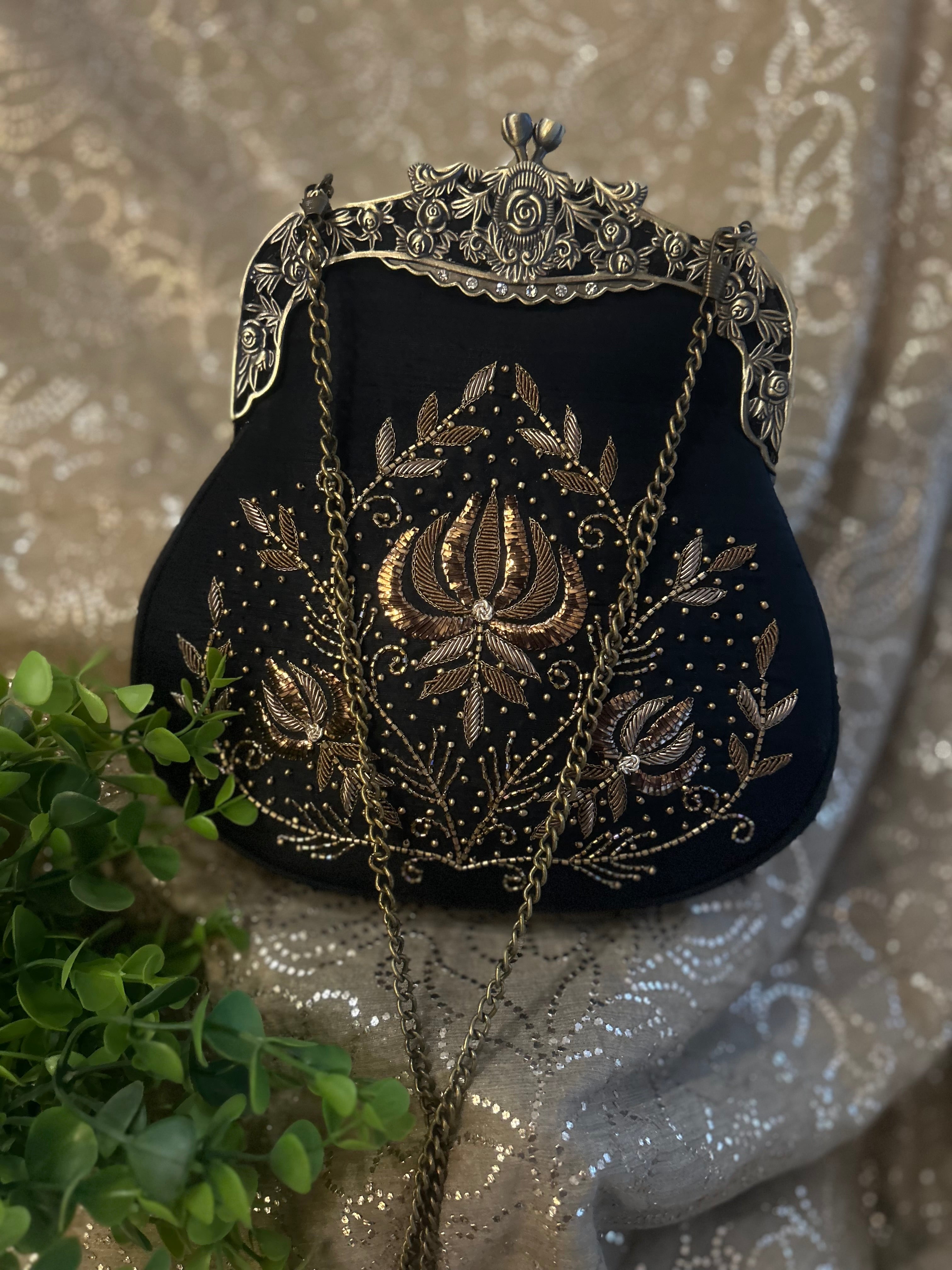 Black Mukaish & Zardozi Clutch Bag