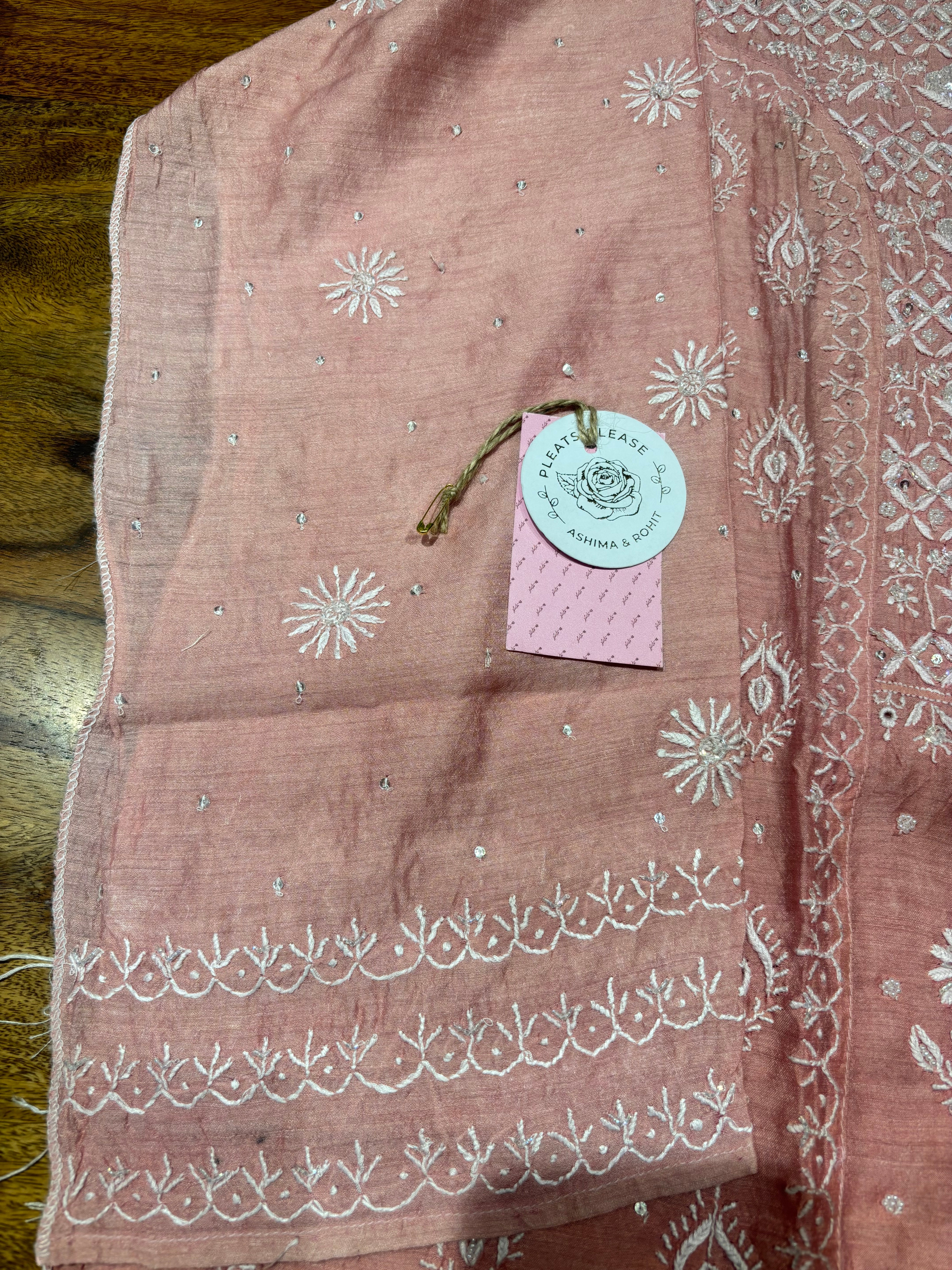 Pink Ombre Pure & Premium Monga Silk Chikankari Kurta & Dupatta Set