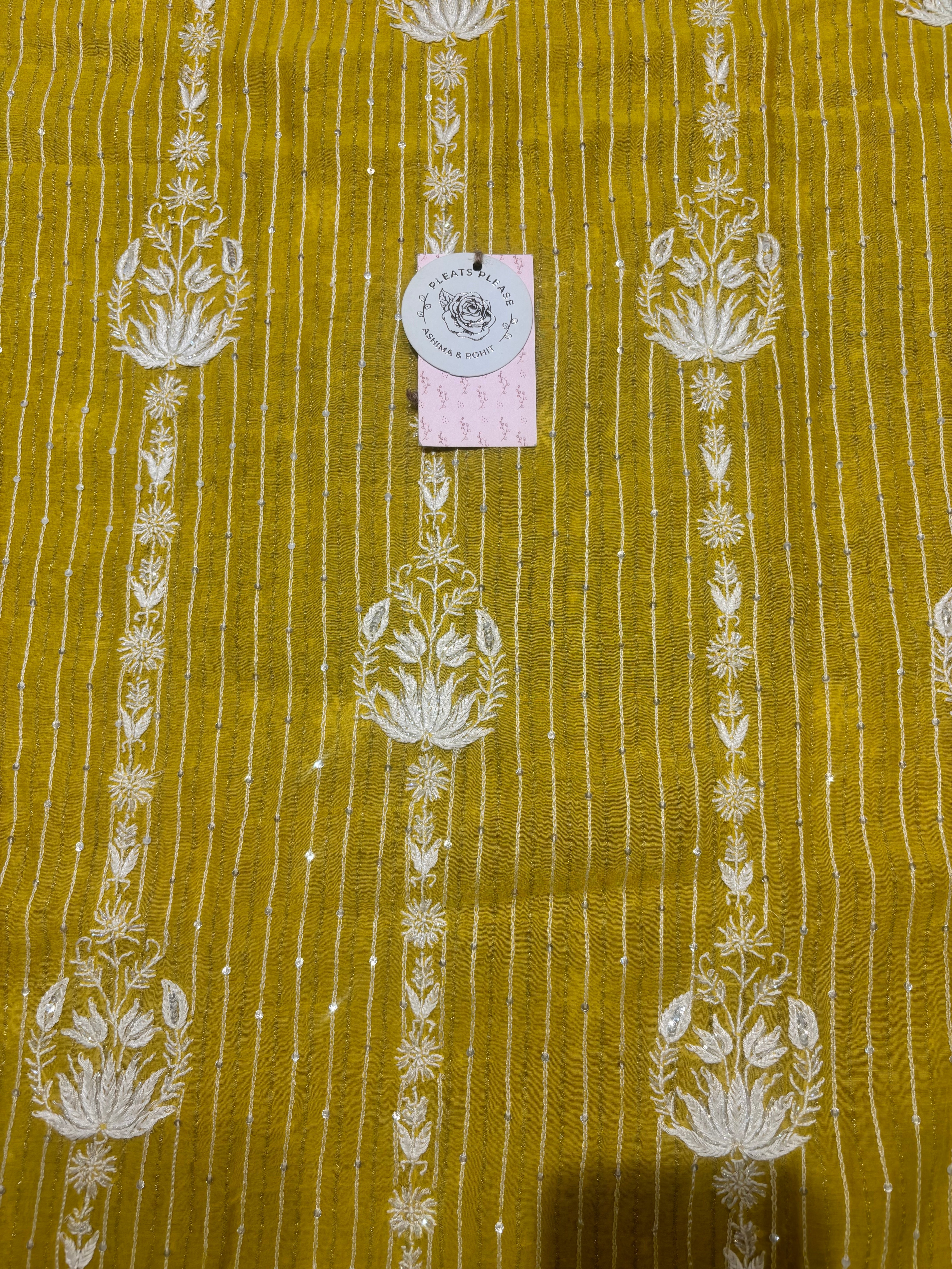 Mustard Chanderi Mul Chikankari Kurta & Dupatta Set