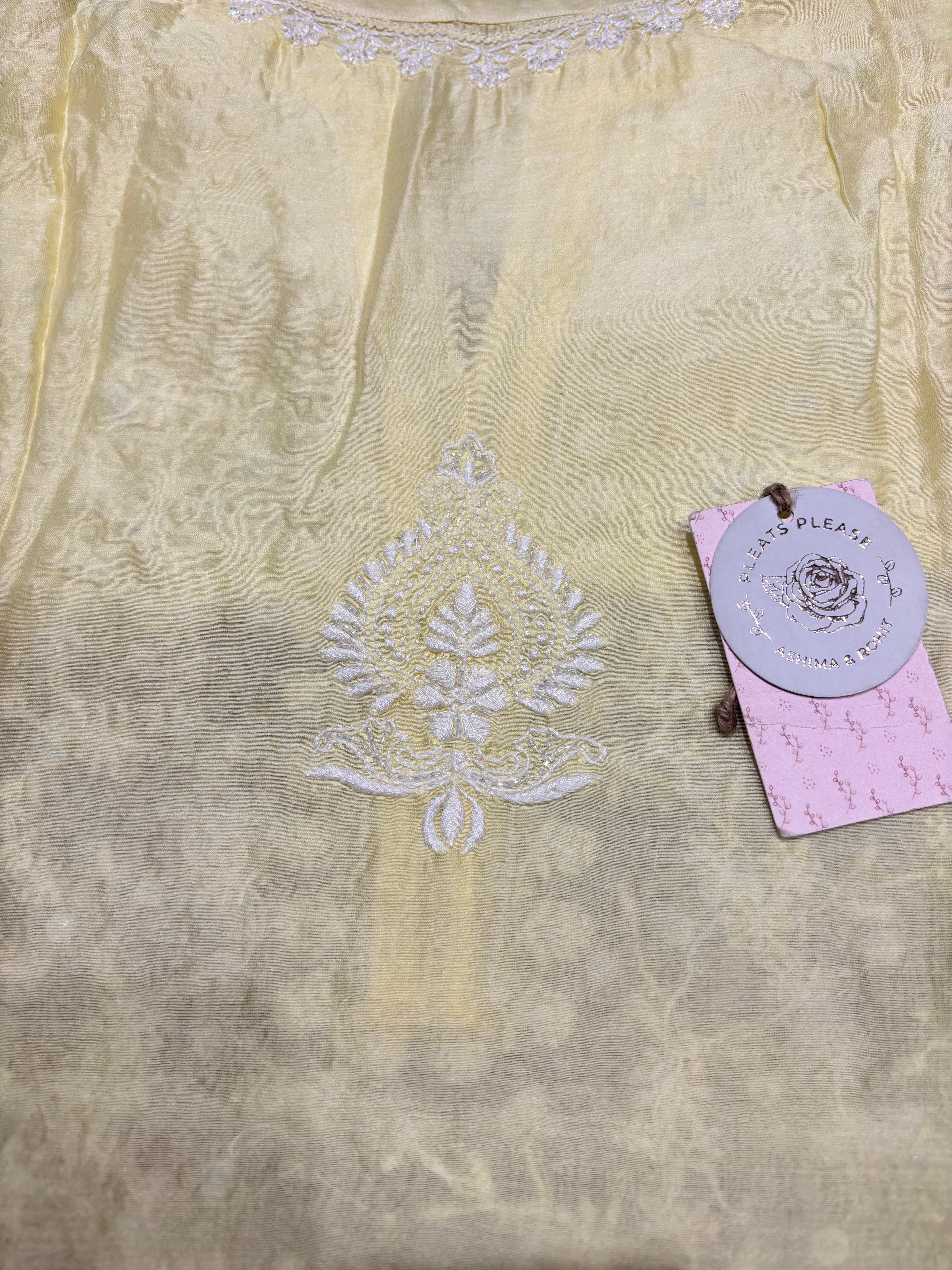 Lime Yellow Chanderi Silk Chikankari Co-ord Set