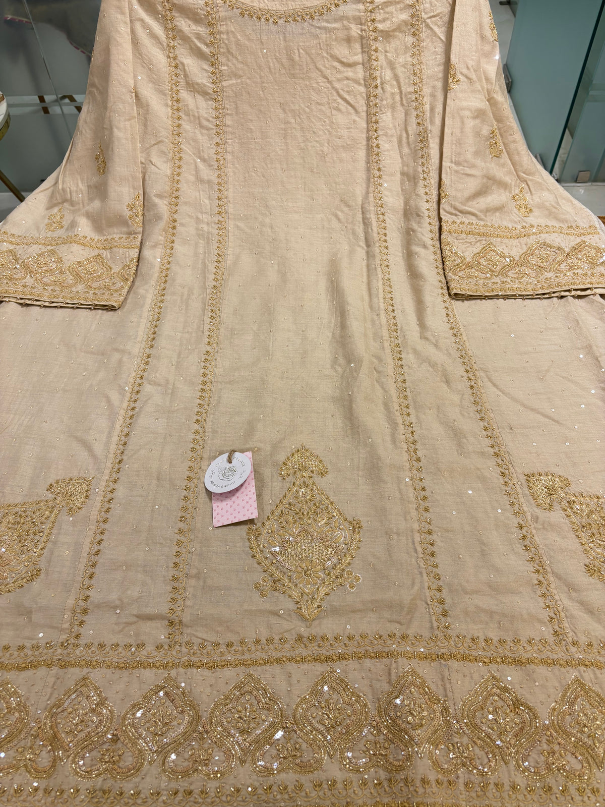Dyeable Pure & Premium Monga Silk Chikankari A-Line Kurta & Dupatta