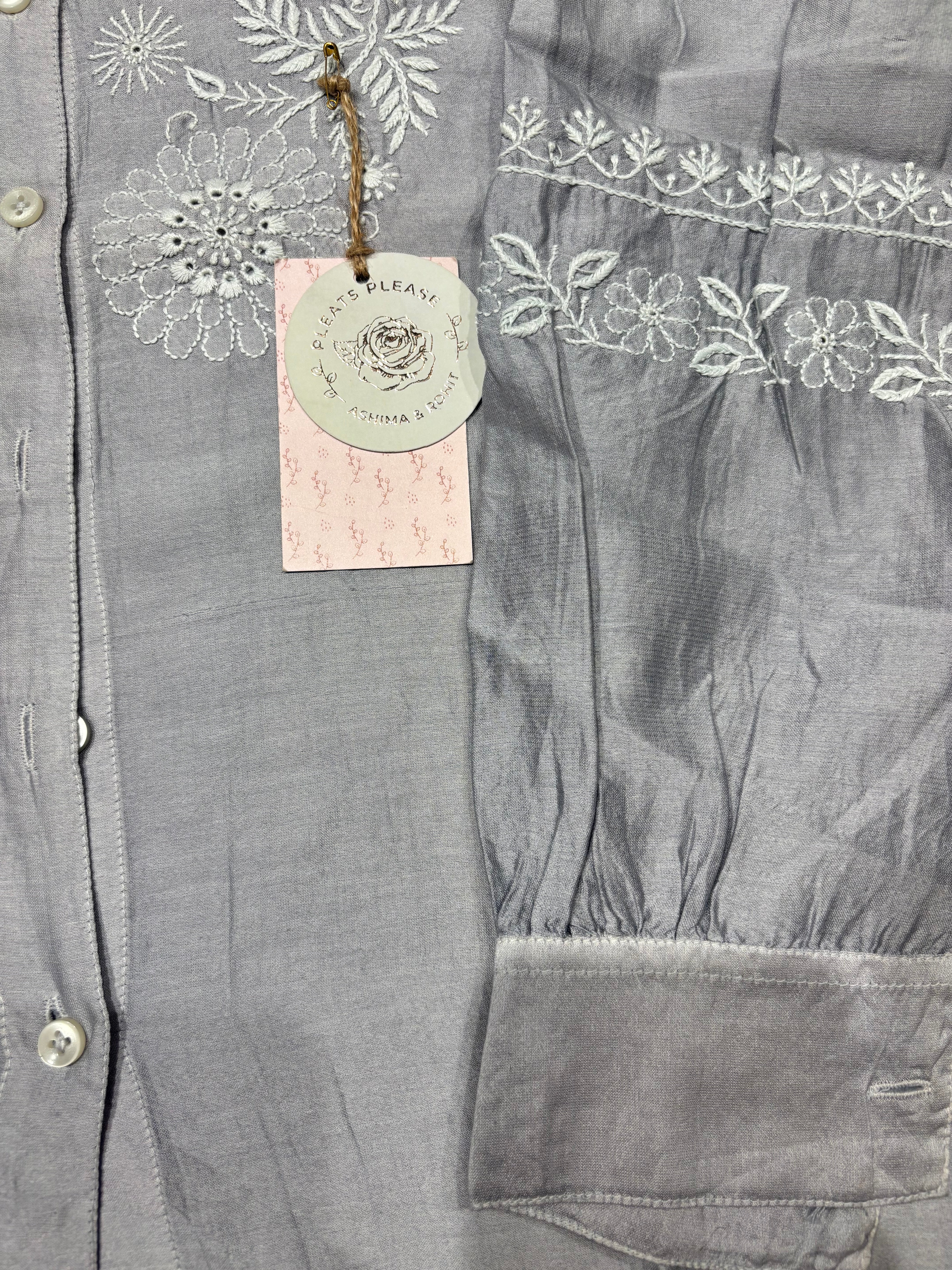 Gray Chanderi Silk Chikankari Shirt