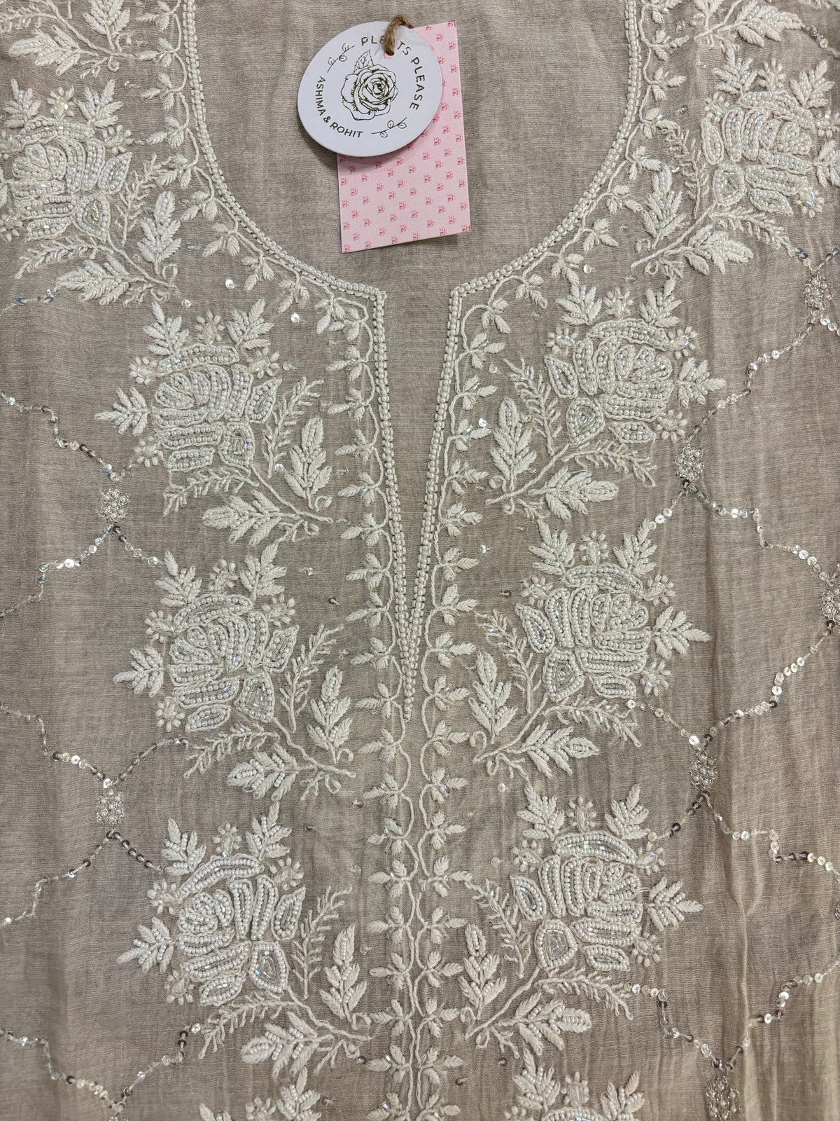 Dyeable Silver Tissue Chikankari Co-ord Set