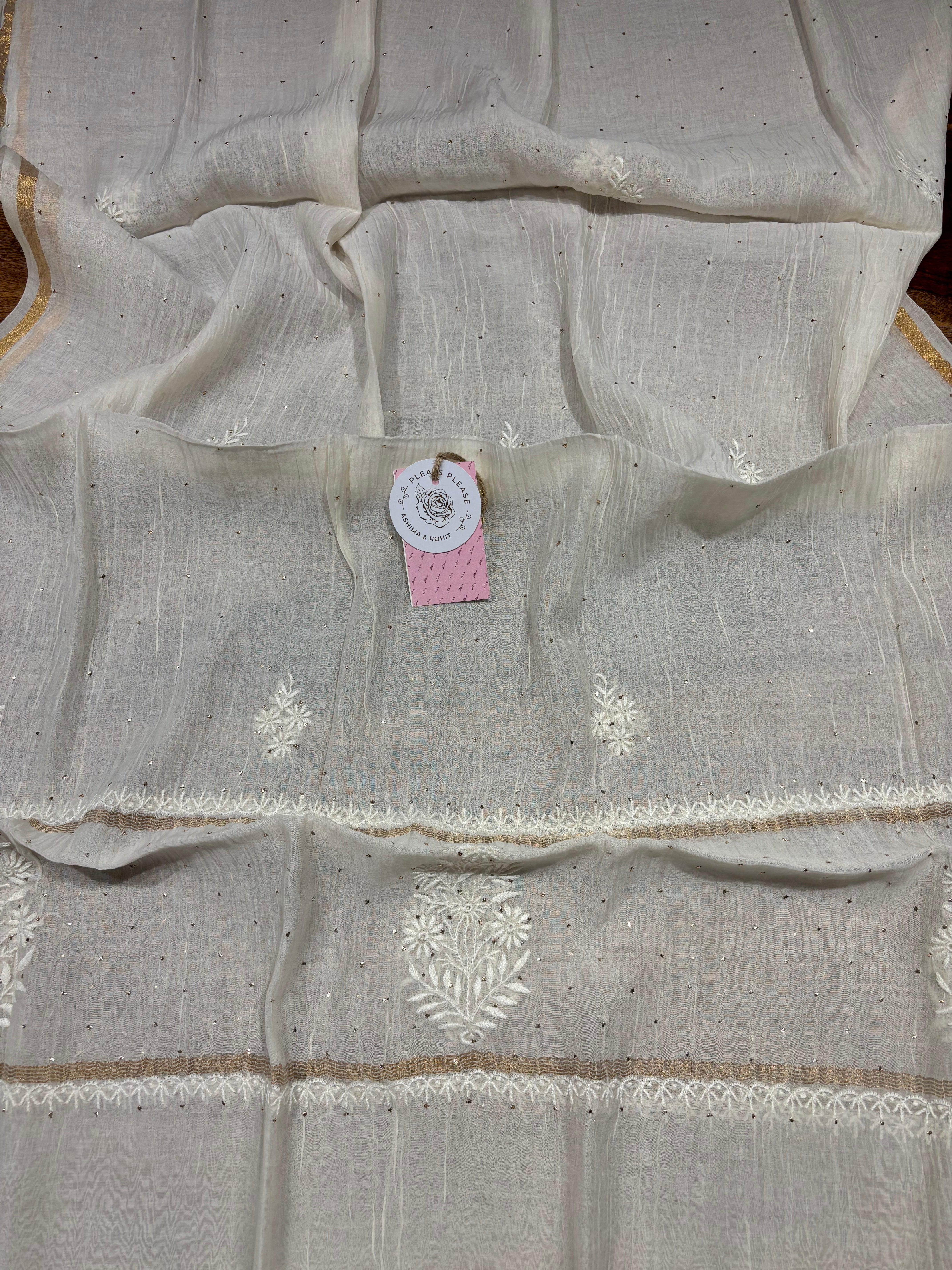 Dyeable Chanderi Mul Chikankari & Mukaish Kurta & Dupatta Set