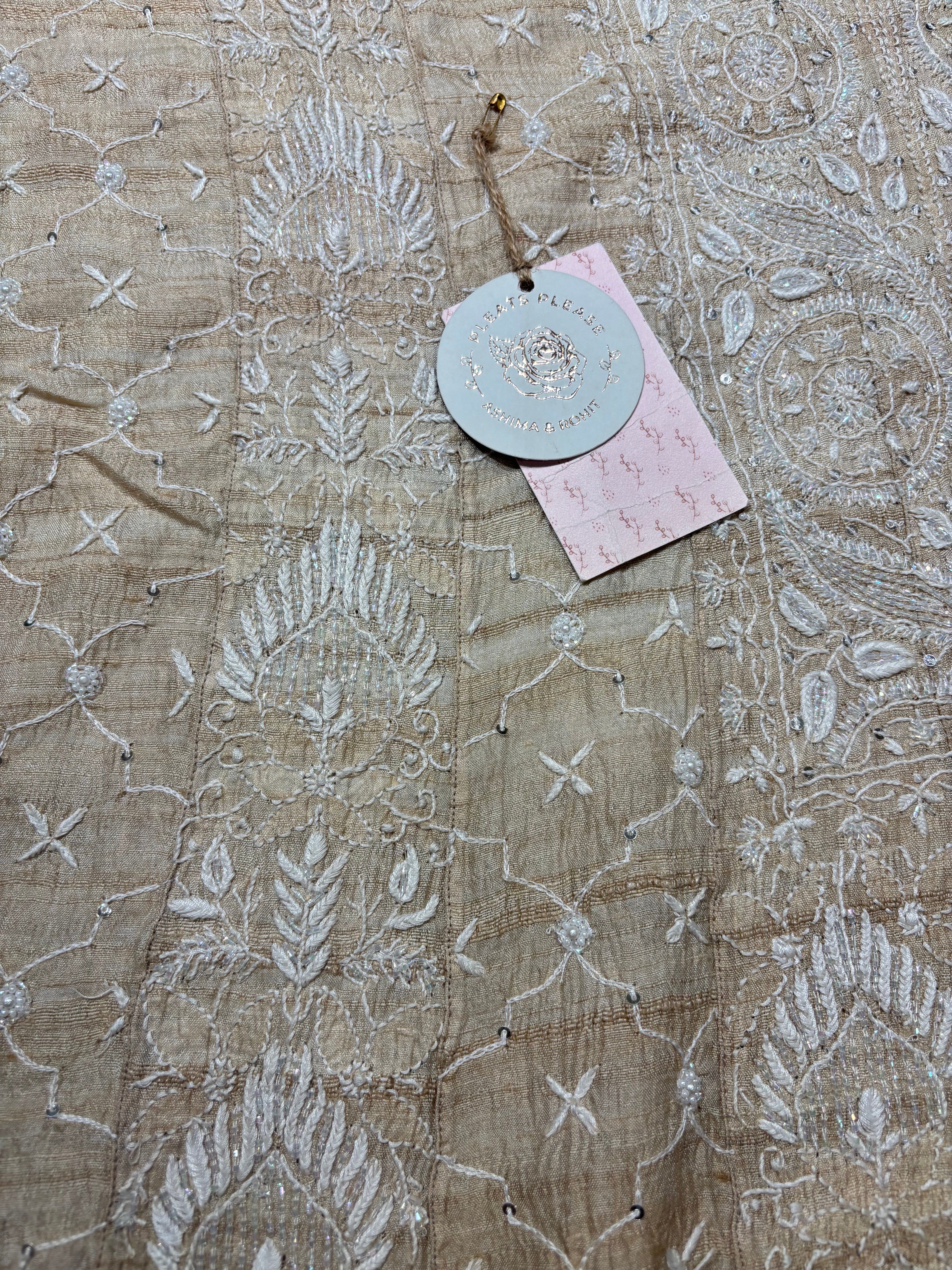 Dyeable Pure Tussar Silk Chikankari Anarkali & Dupatta Set