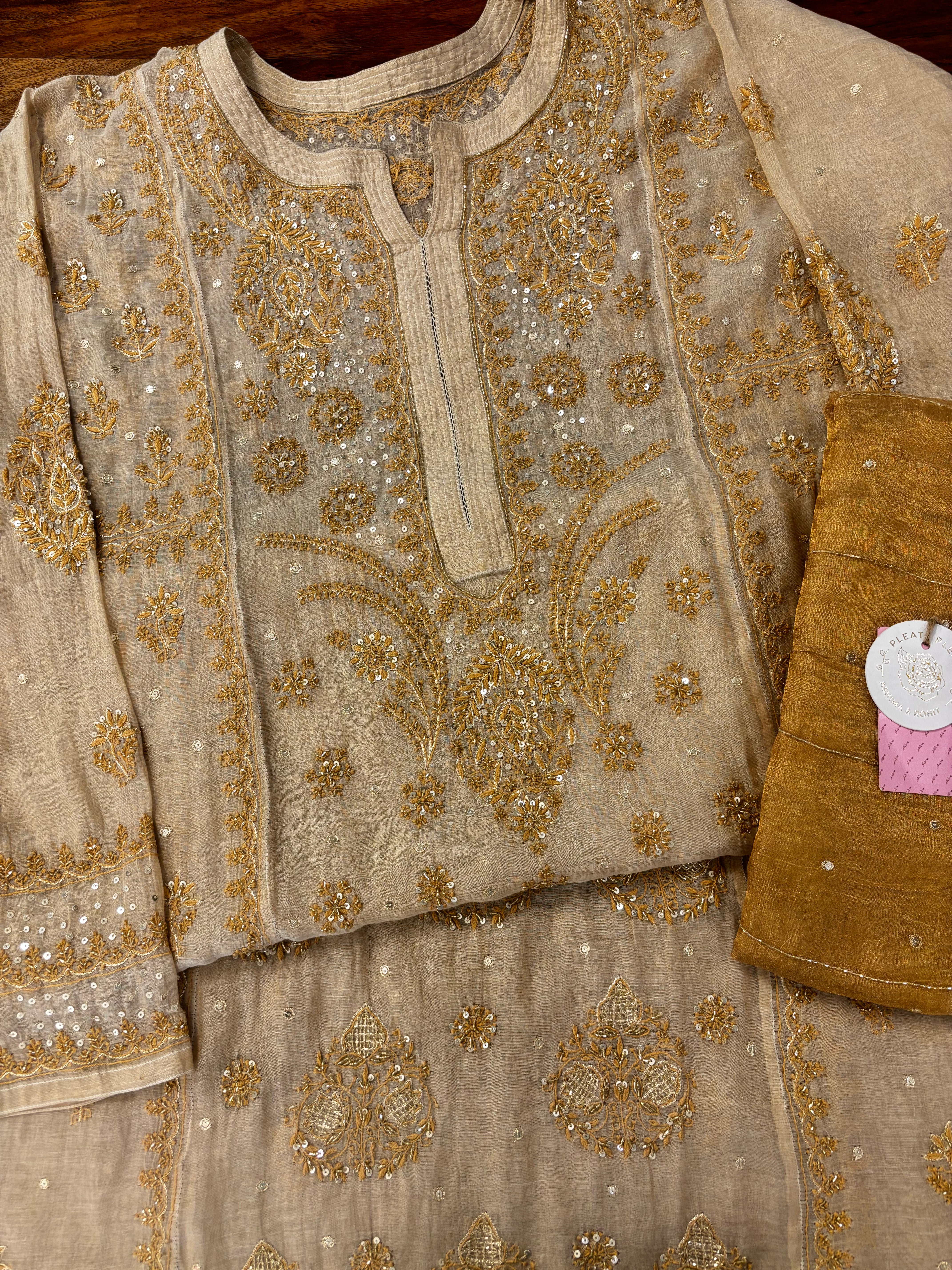 Dyeable Pure & Premium Tissue Chikankari Kurta & Dupatta - Pleats PleaseChikankari