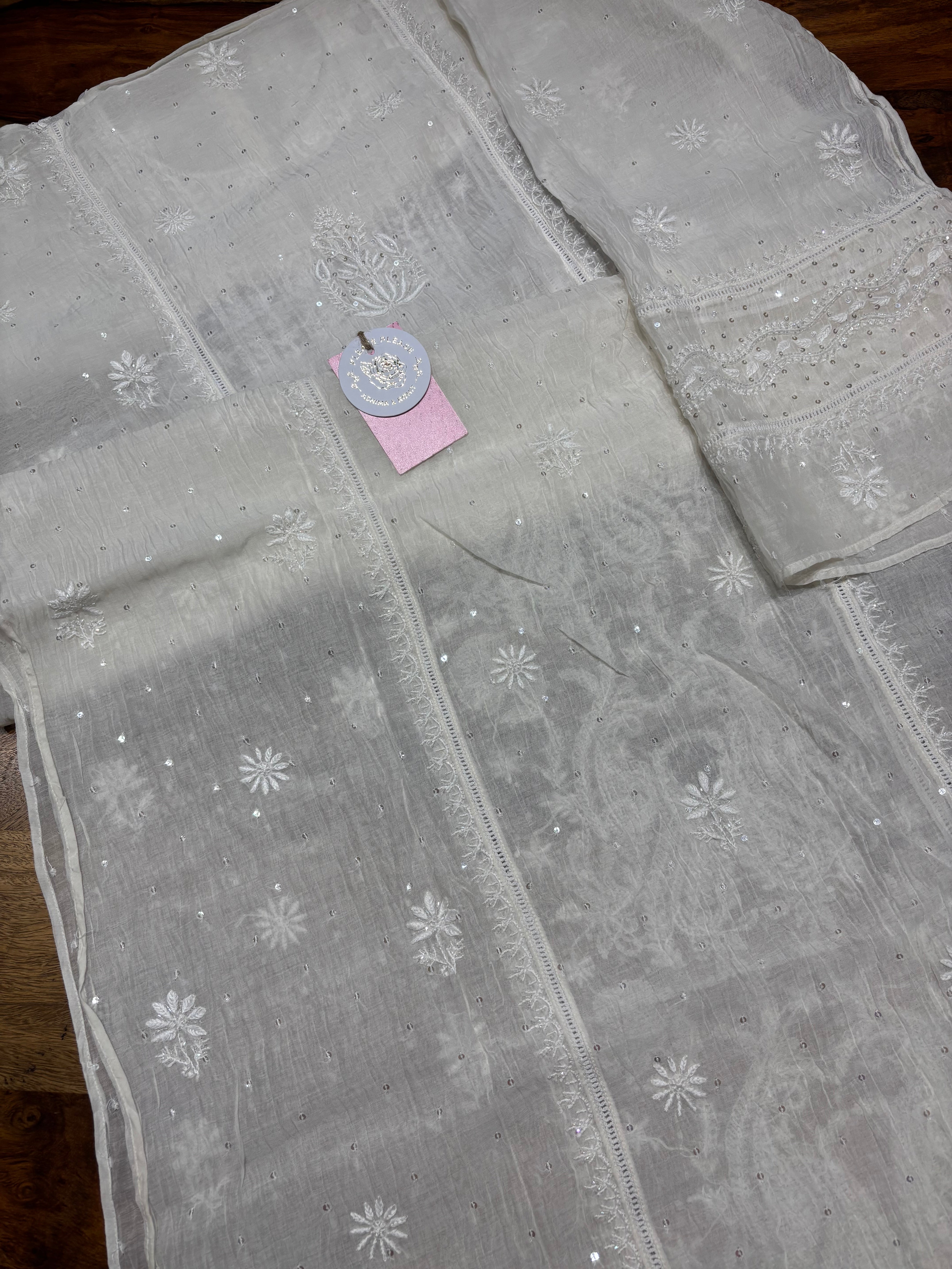 Dyeable Chanderi Mul Chikankari Kurta & Dupatta Set