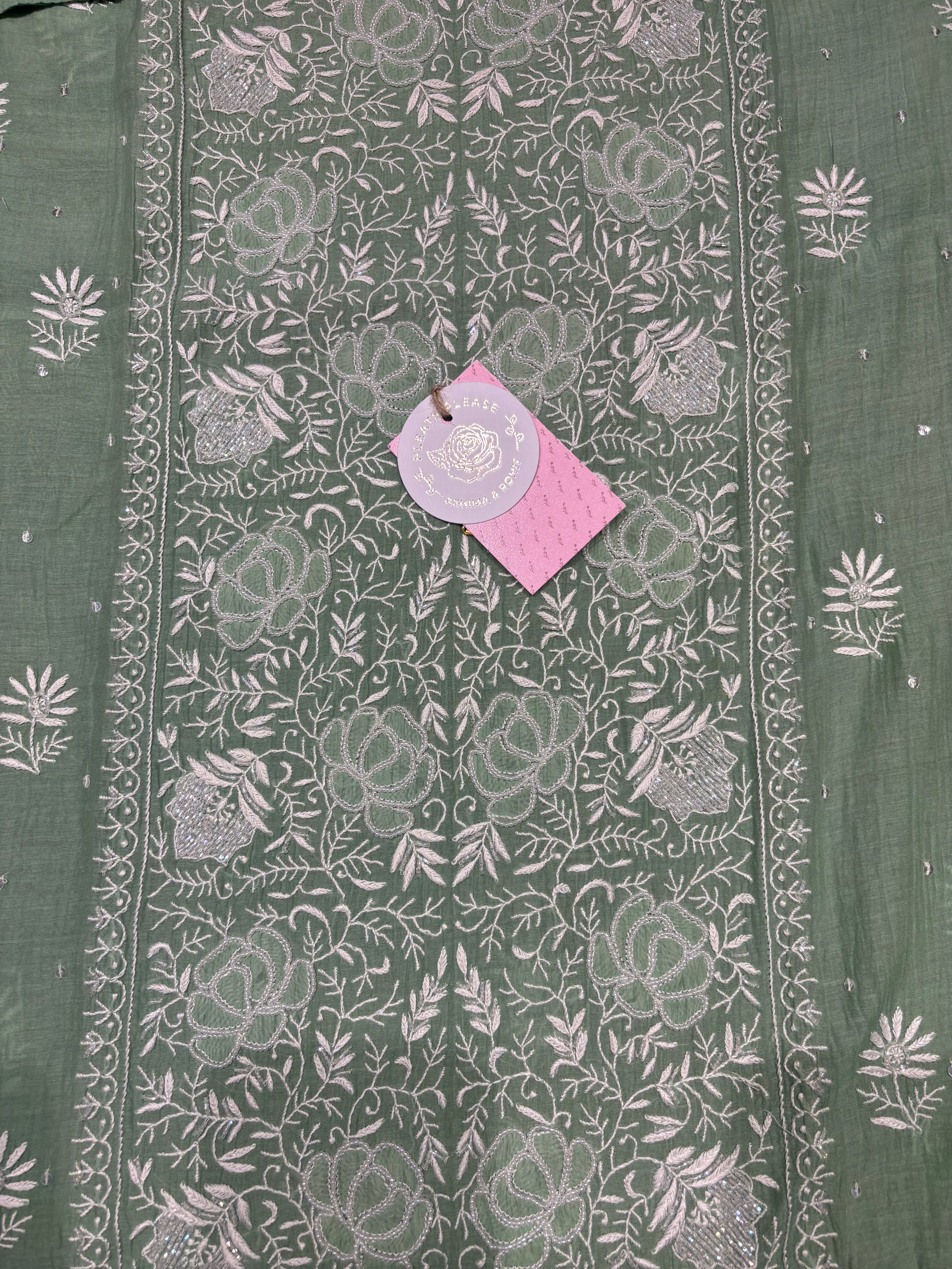 Mint Green Chanderi Mul Chikankari Kurta & Dupatta Set