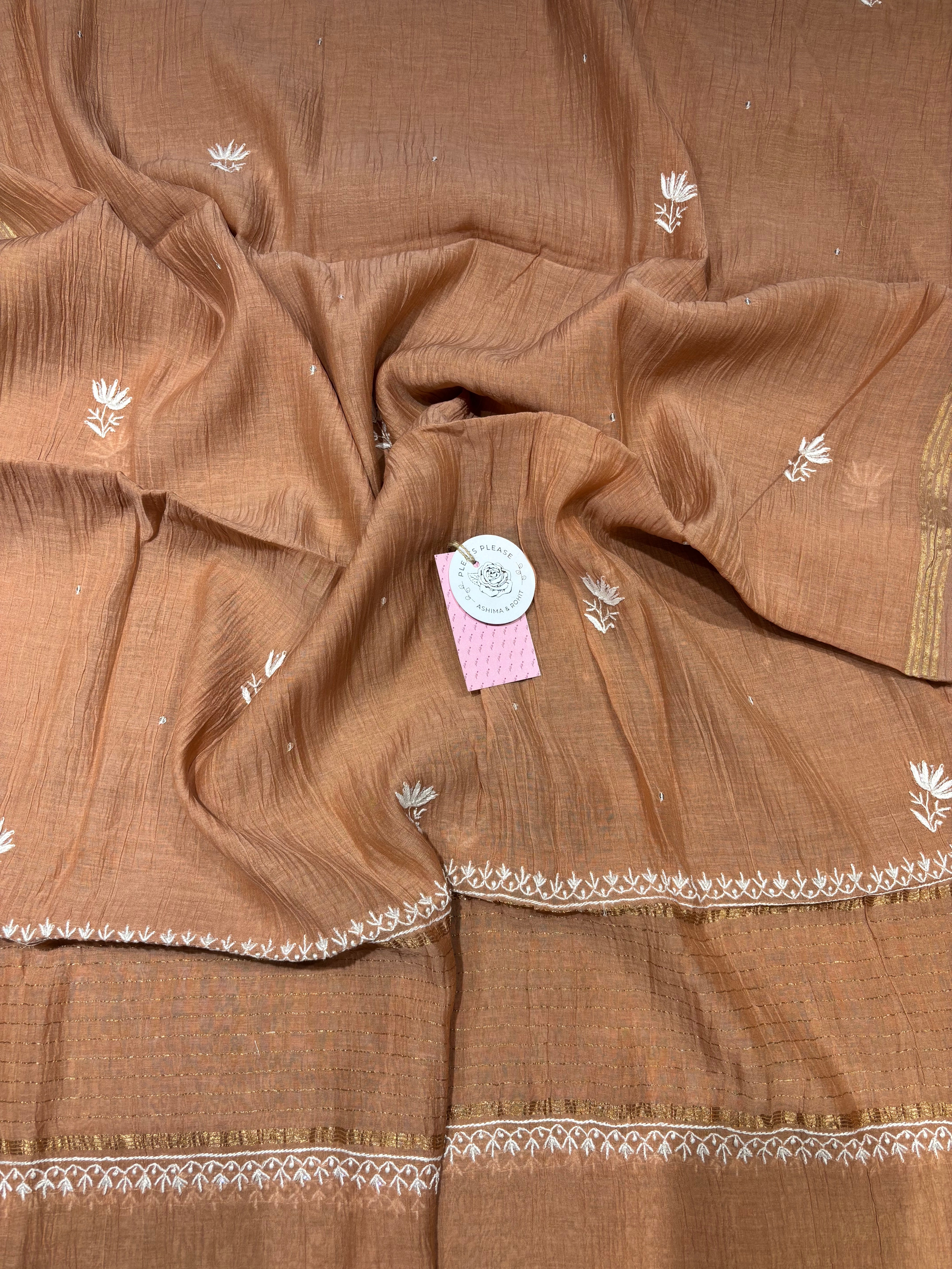 Rosegold Chanderi Mul Chikankari Kurta & Dupatta Set