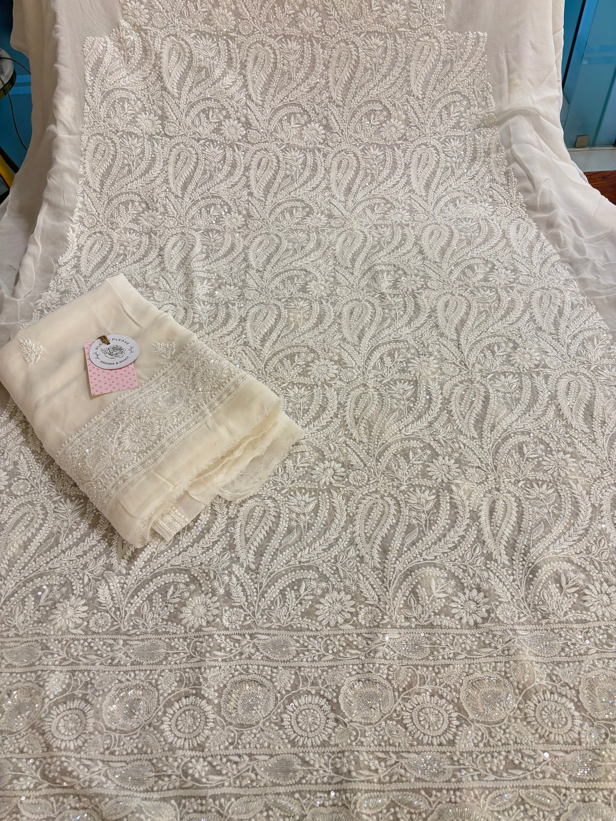 Dyeable Pure Georgette Chikankari Kurta & Dupatta