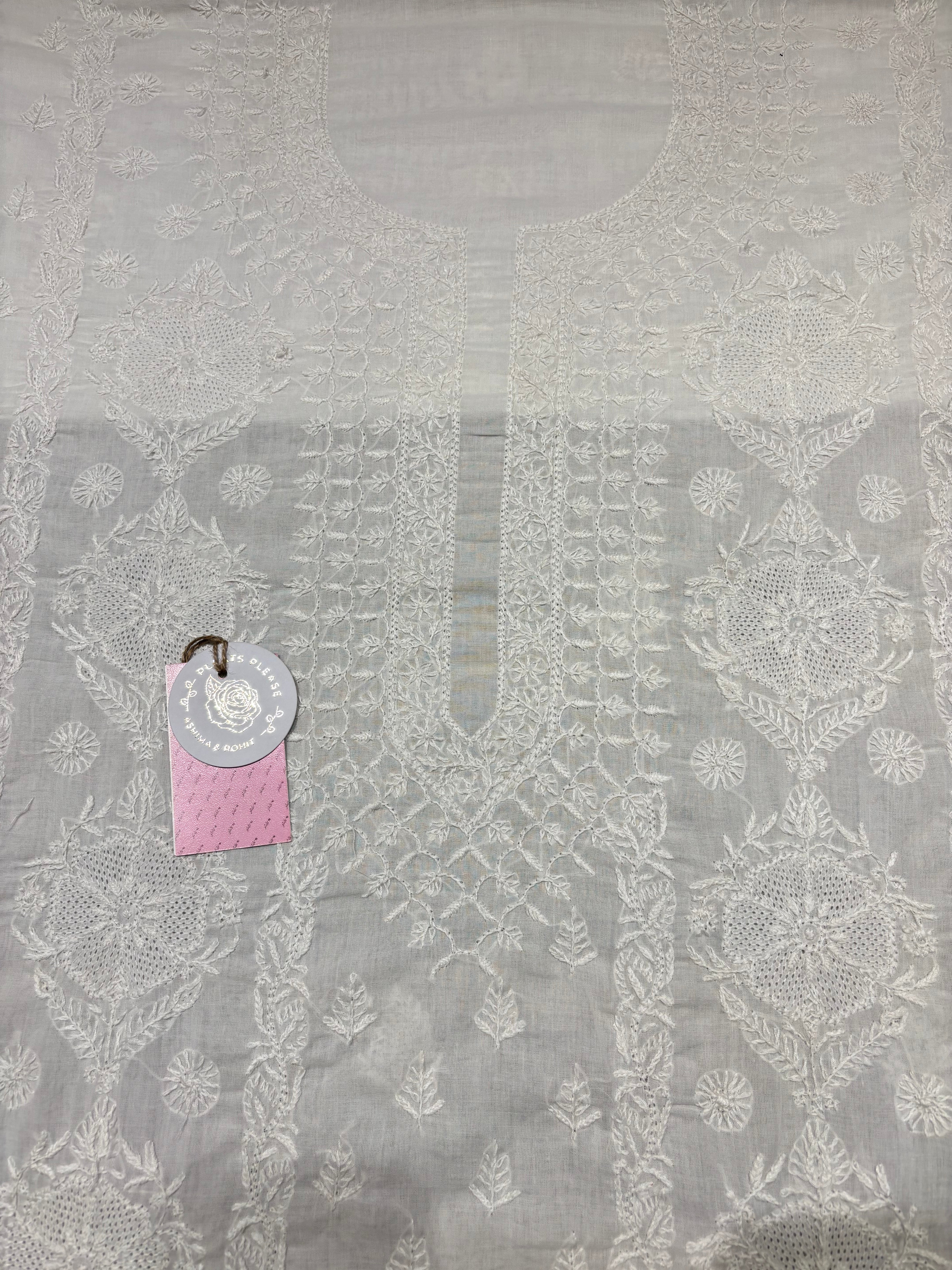 Dyeable Mulmul Chikankari Kurta, Dupatta & Bottom Fabric