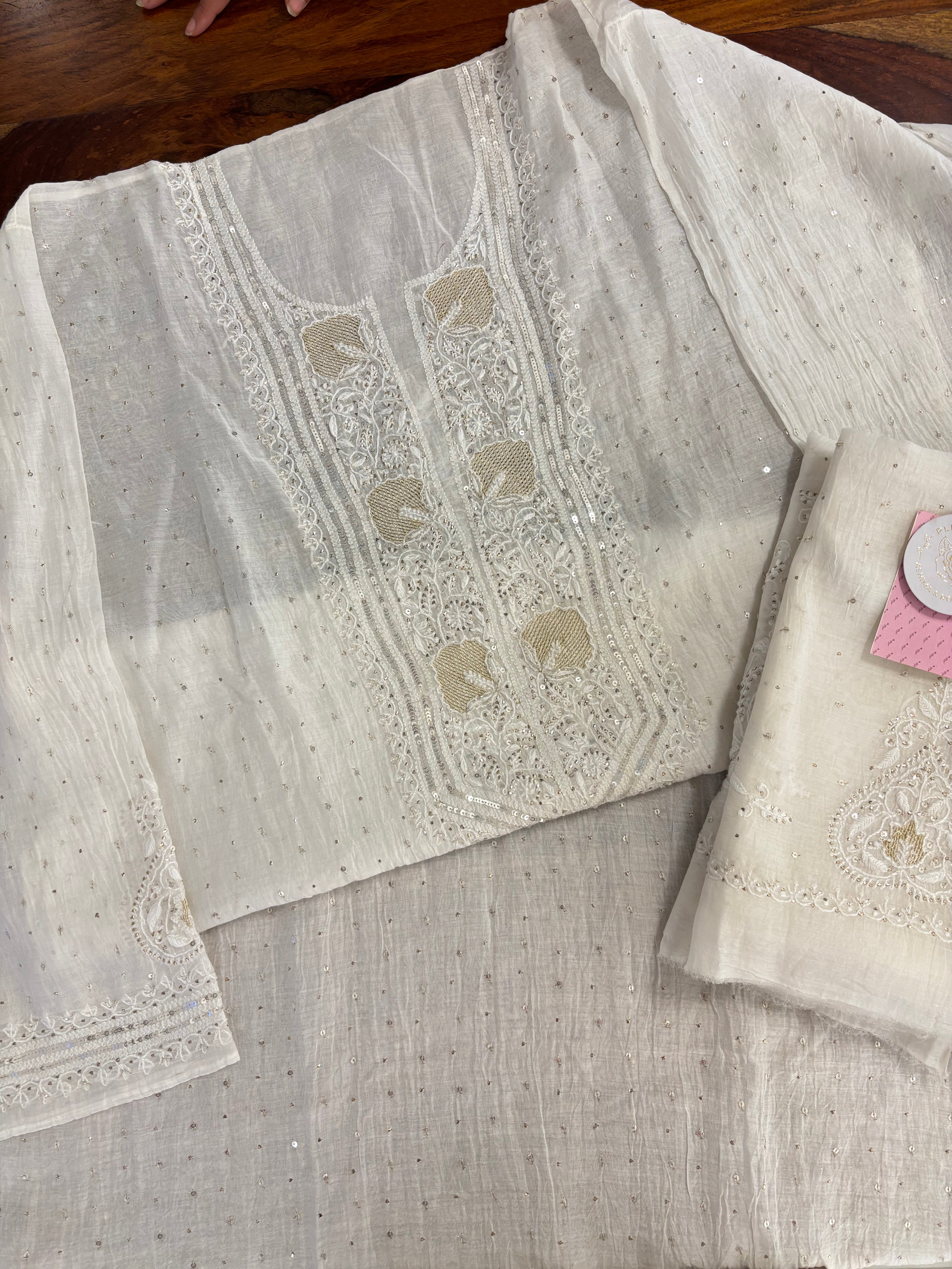 Dyeable Chanderi Chikankari Mukaish Kurta & Dupatta