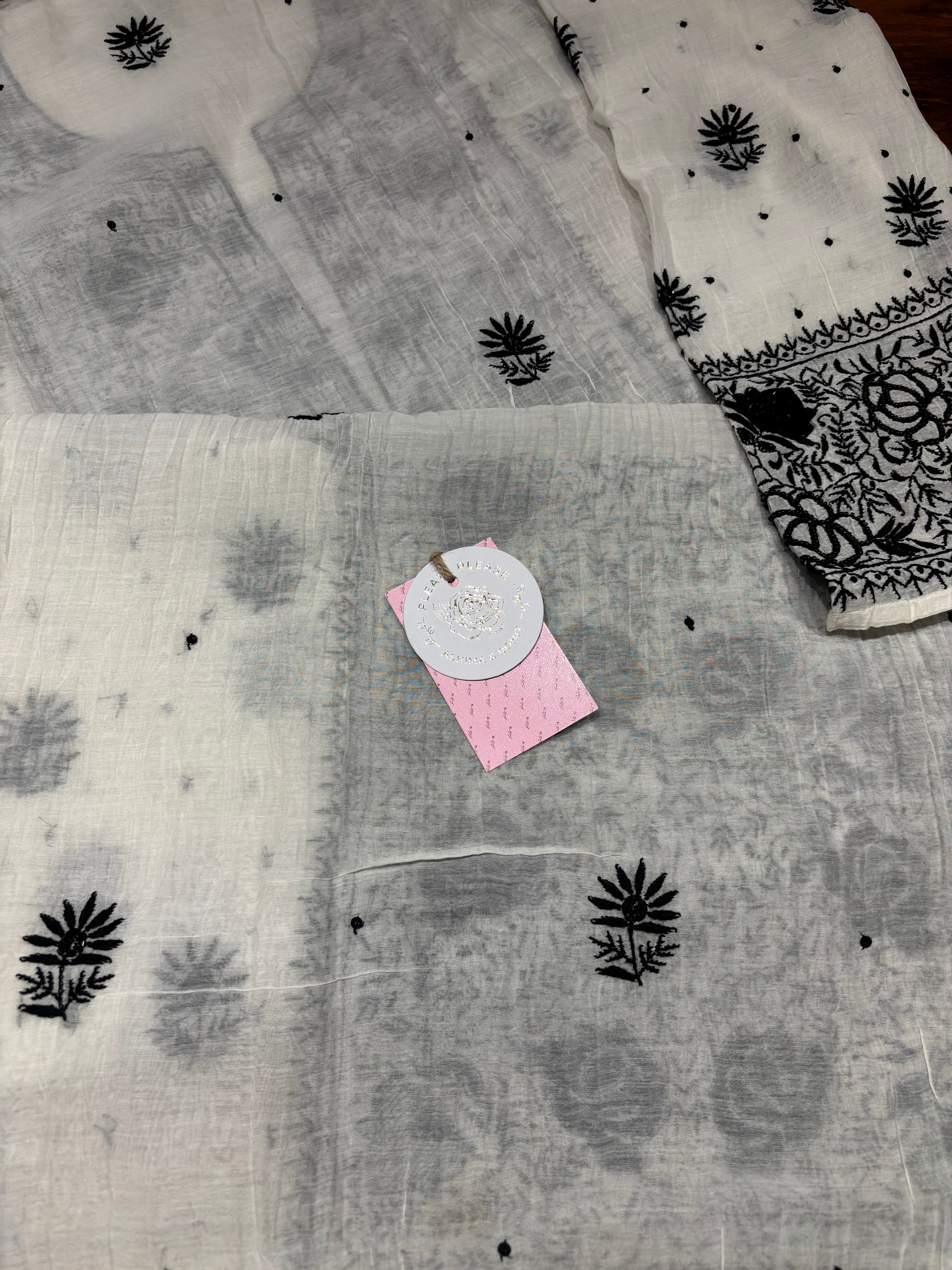 Dyeable Chanderi Mul Chikankari Kurta and Dupatta Set