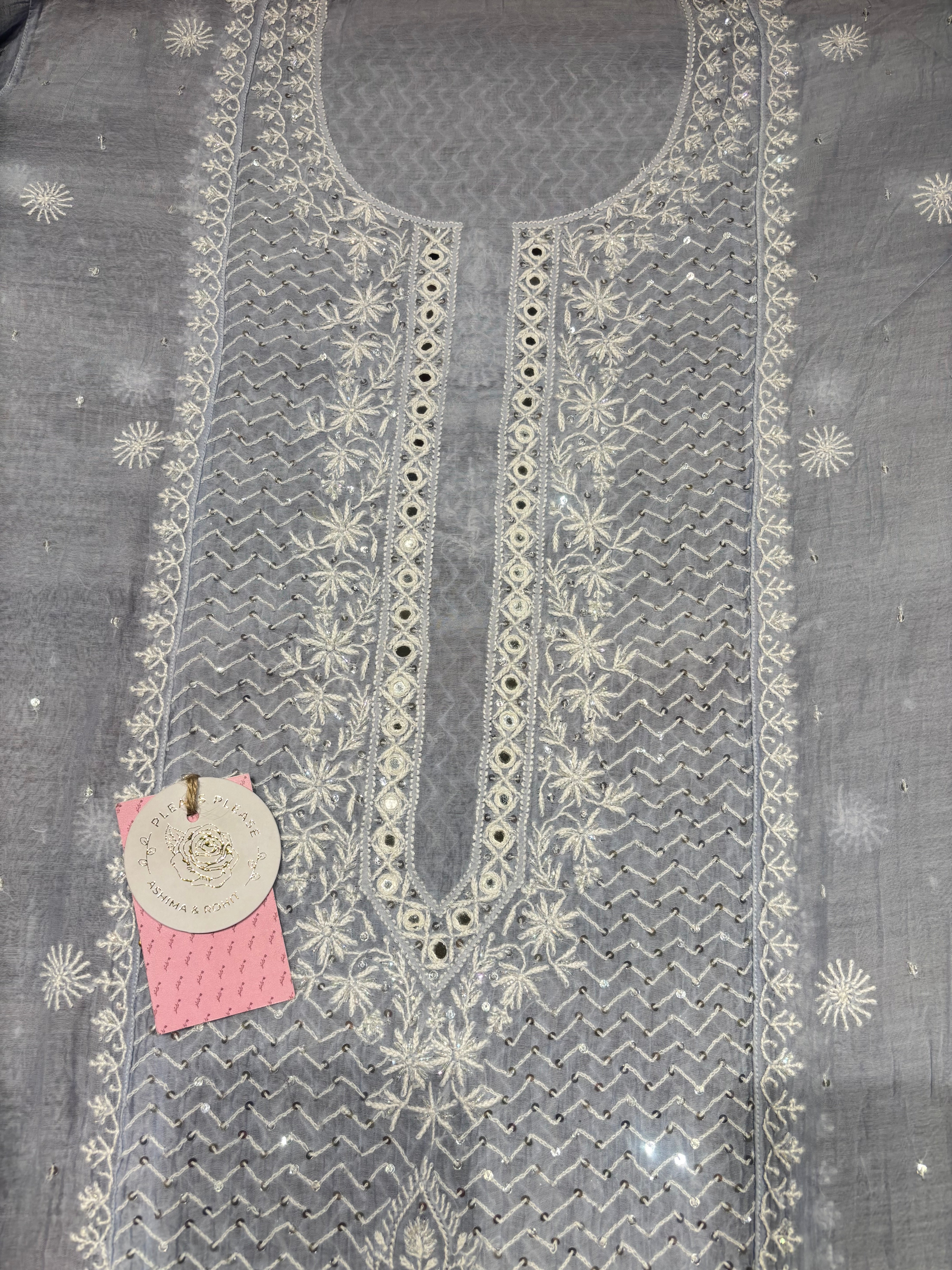 Powder Blue Chanderi Mul Chikankari Kurta & Dupatta Set