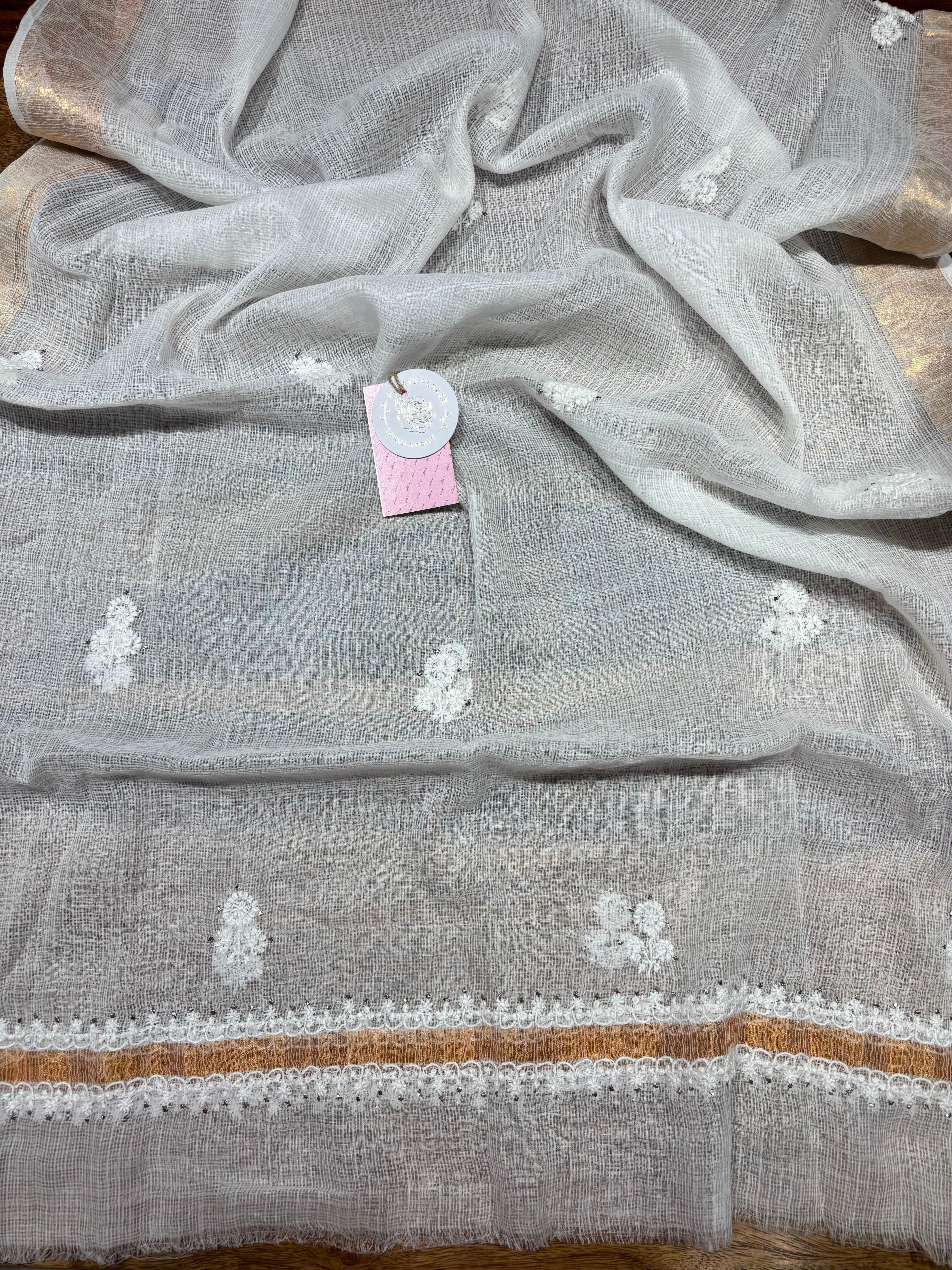 Natural Linen Chikankari & Mukaish Kurta & Dupatta Set