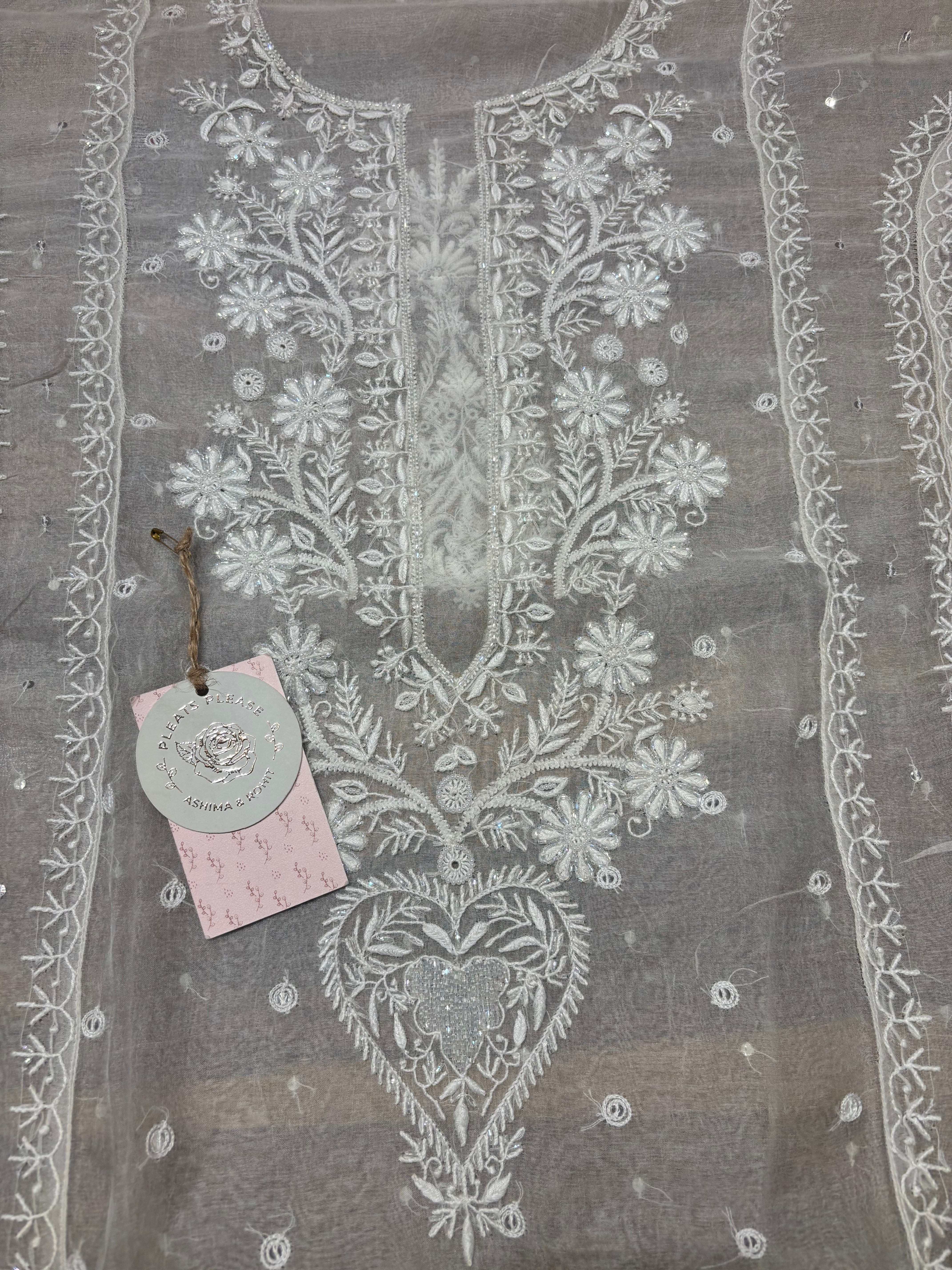Dyeable Pure Organza Chikankari Kurta And Dupatta Set