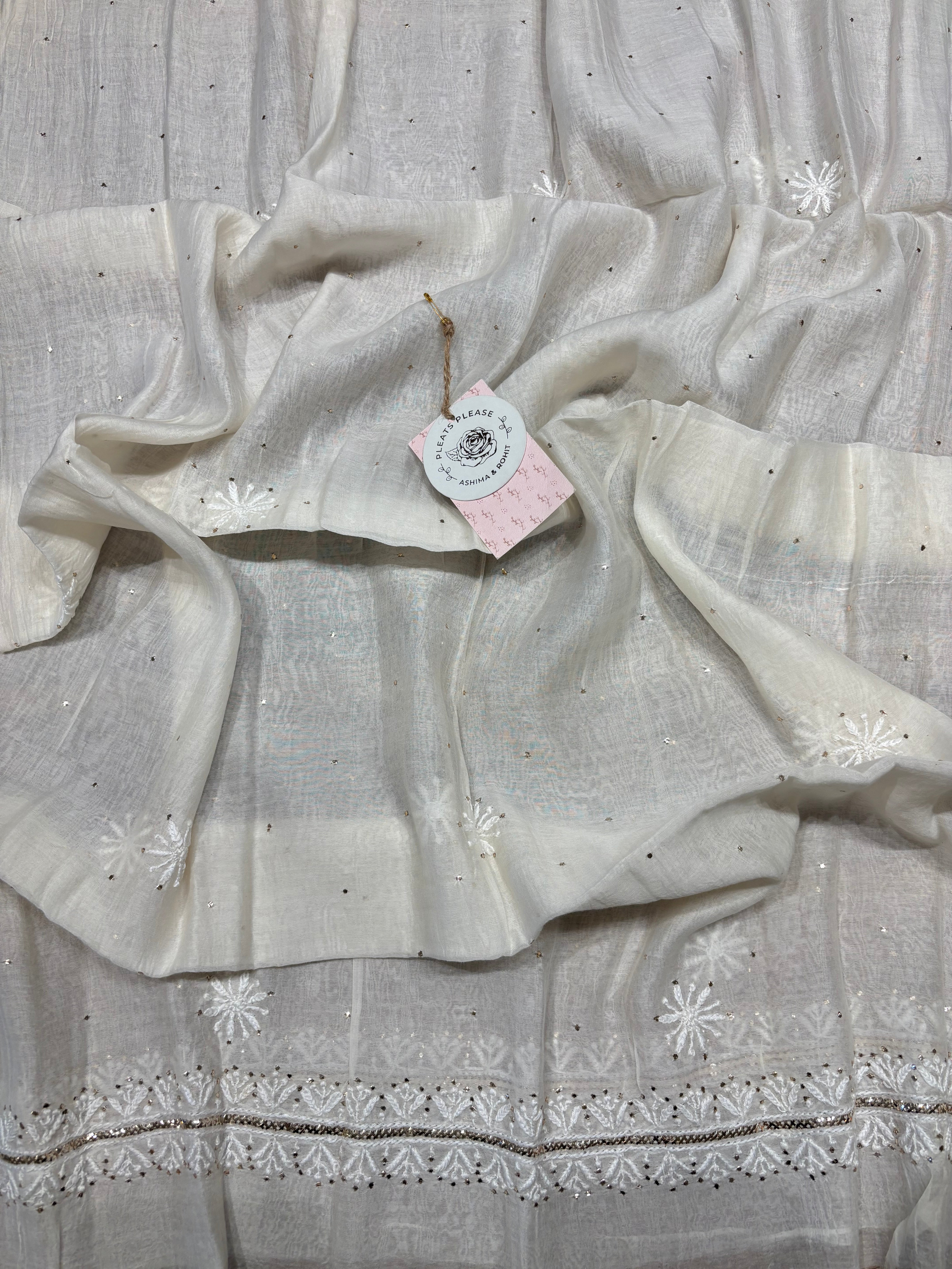 Dyeable Chanderi Mul Chikankari Kurta And Dupatta Fabric