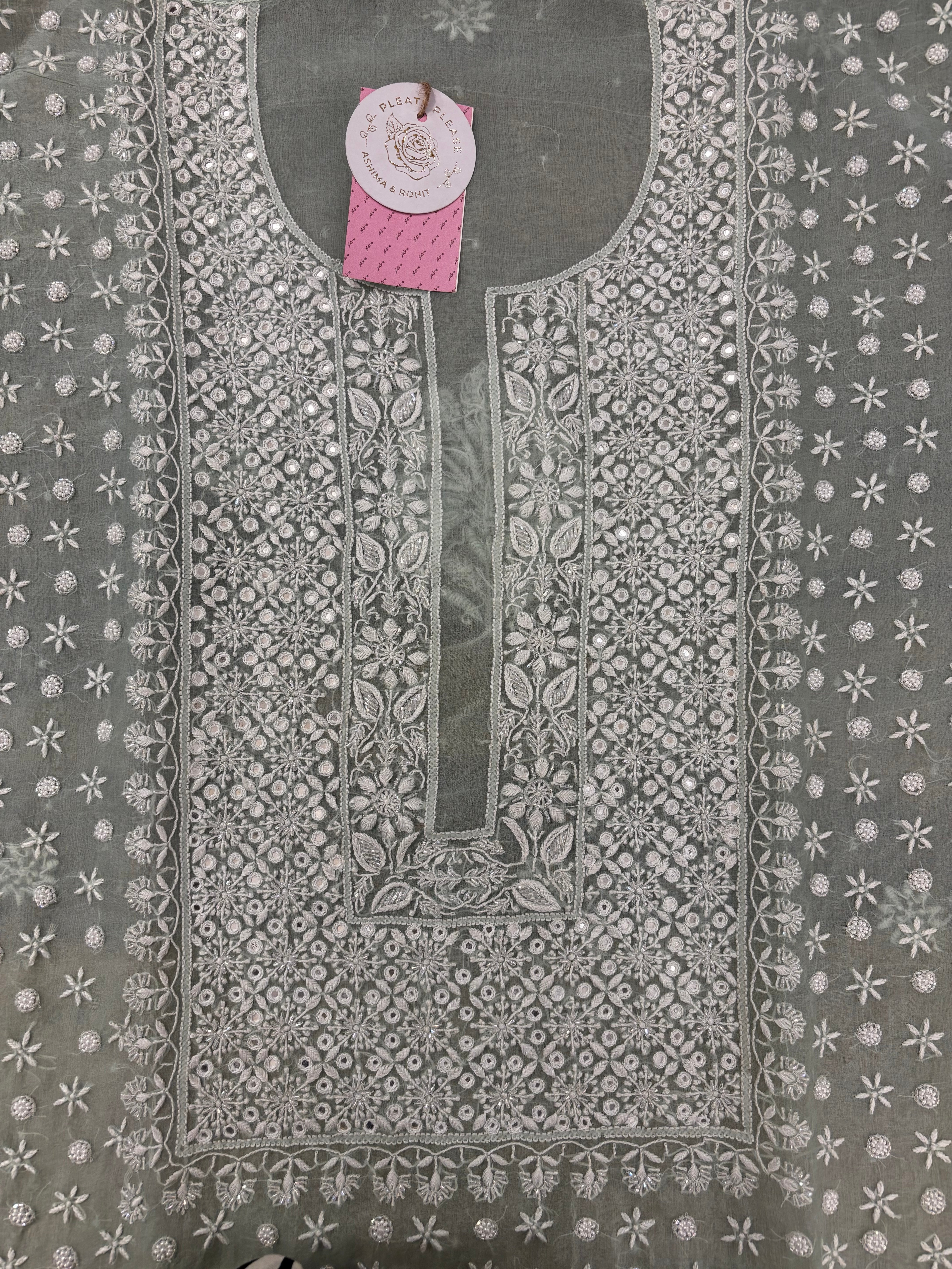 Mint Green Pure Organza Chikankari Kurta & Dupatta