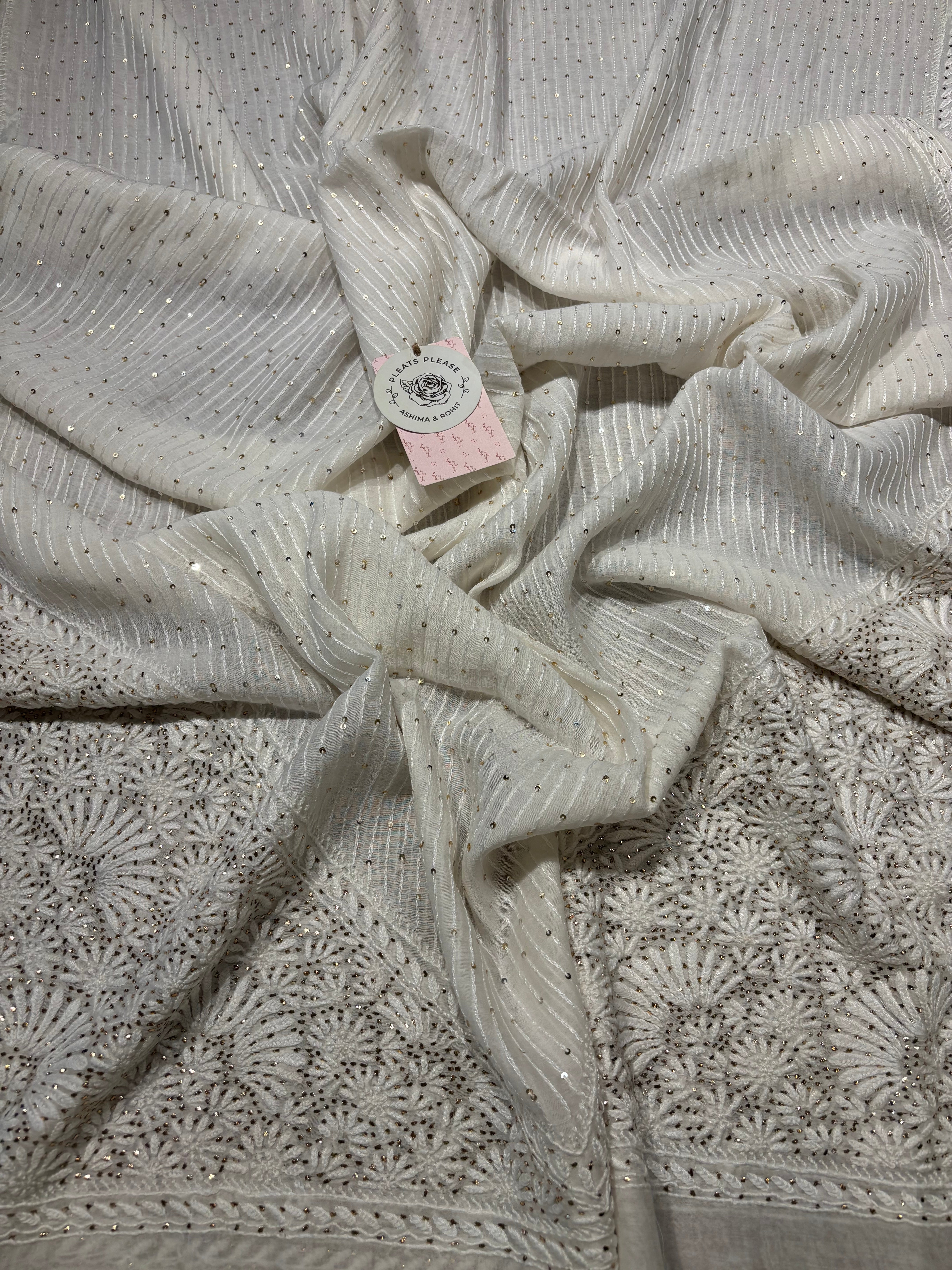 Dyeable Chanderi Mul Chikankari & Mukaish Kurta And Dupatta Set