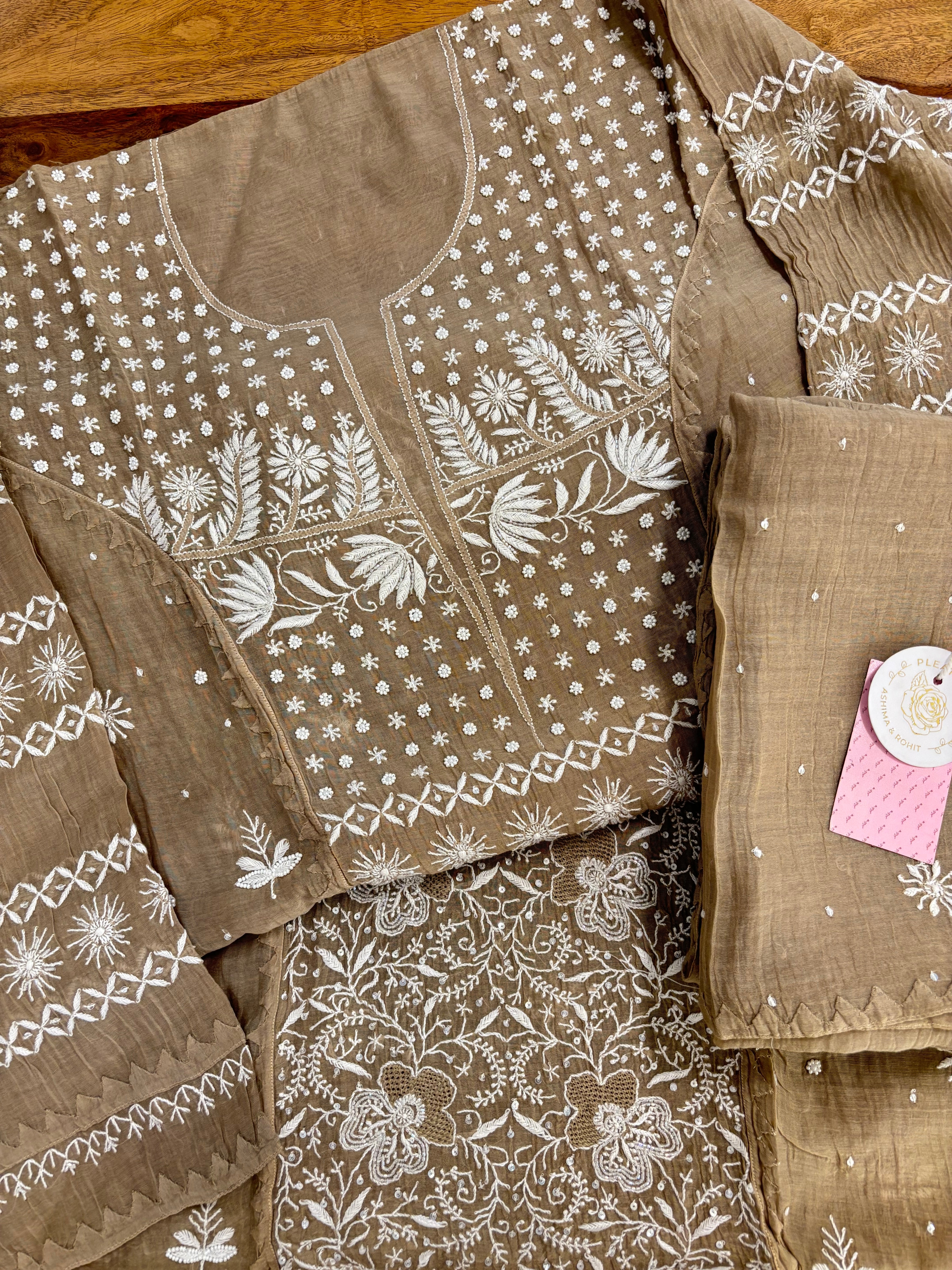 Camel Brown Chanderi Mul Chikankari Kurta & Dupatta
