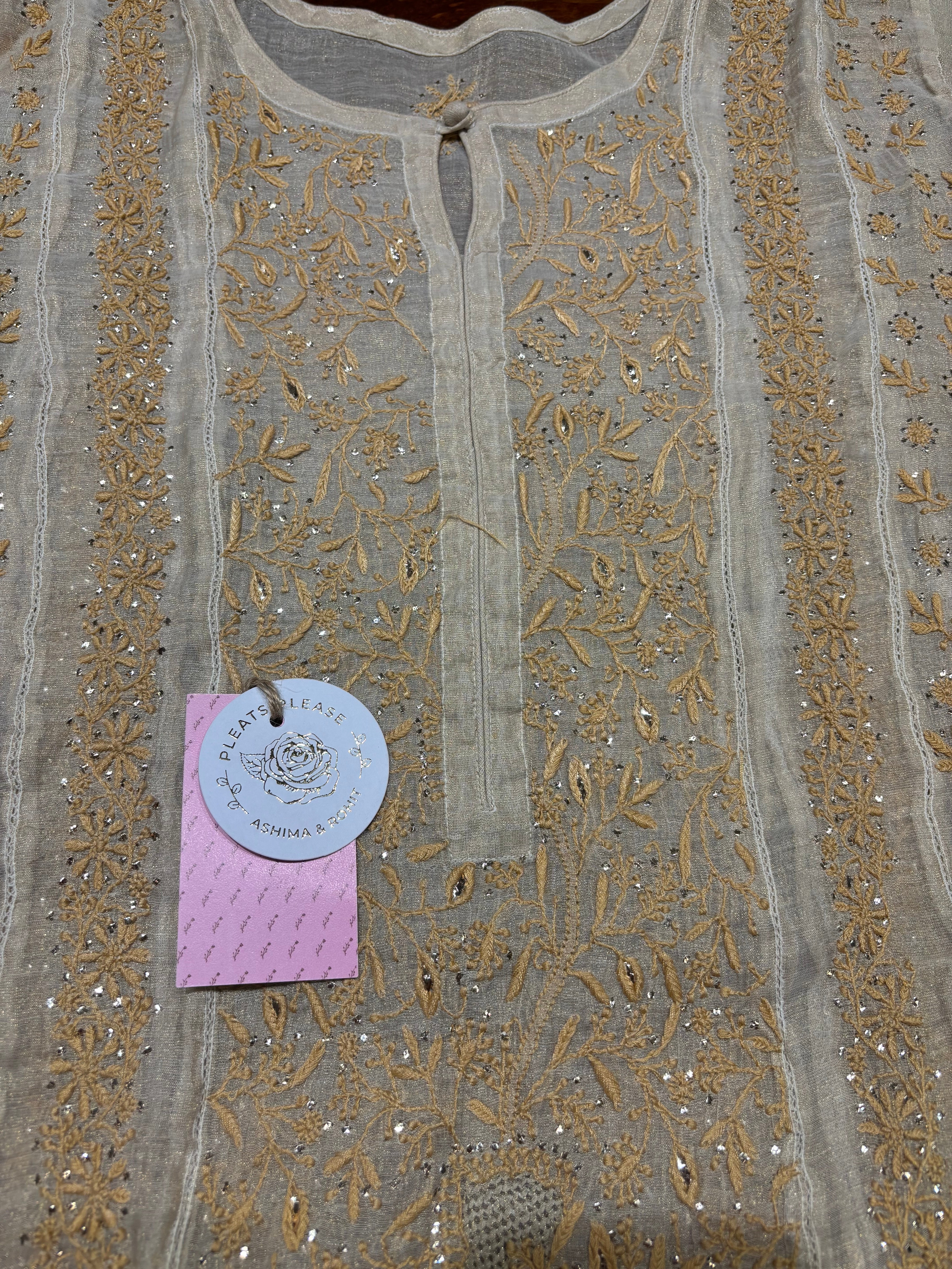 Dyeable Pure and Premium Tissue Chikankari Kalidar Kurta and Dupatta Set