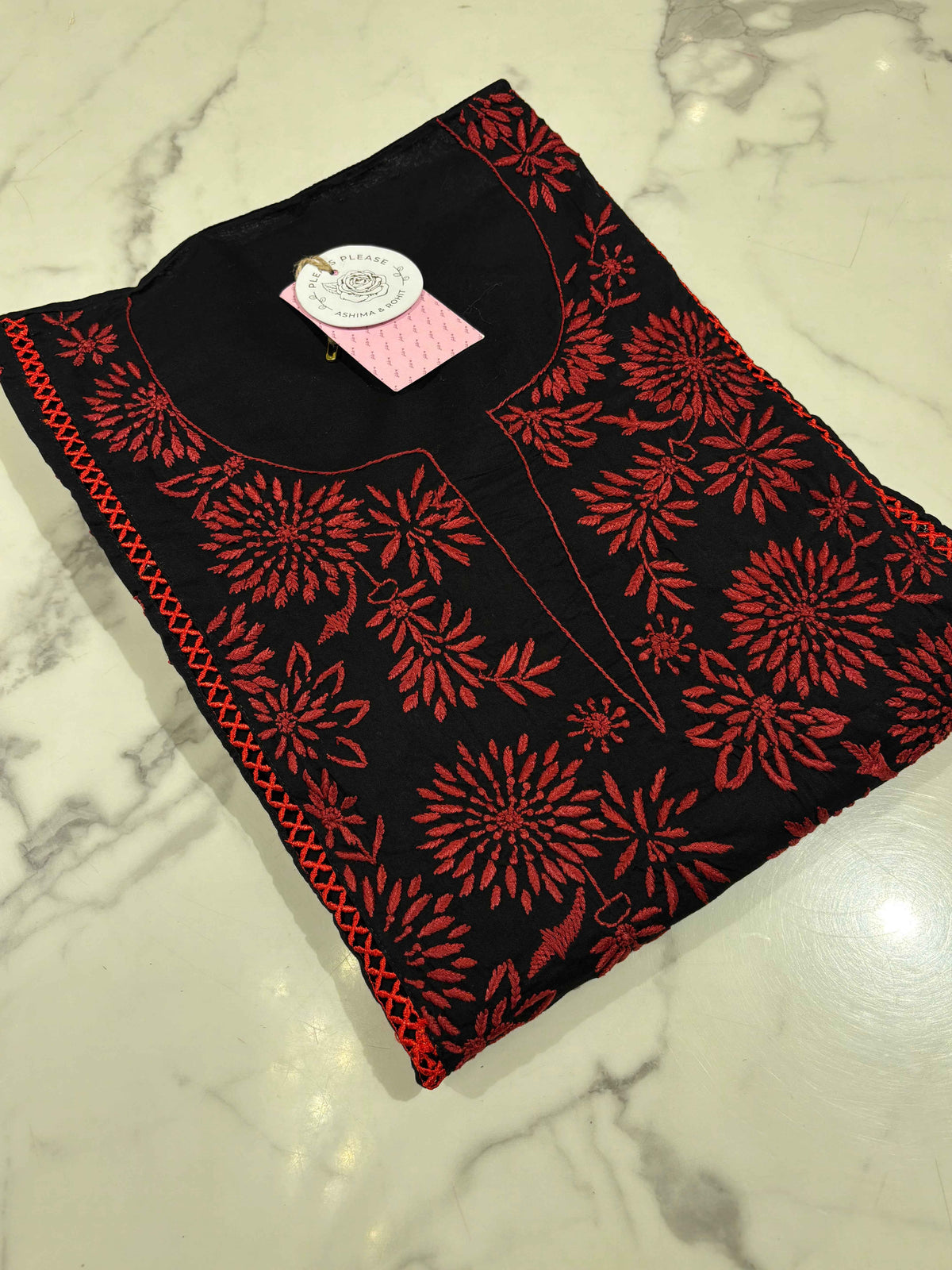 Black Cotton Chikankari Women Kurta