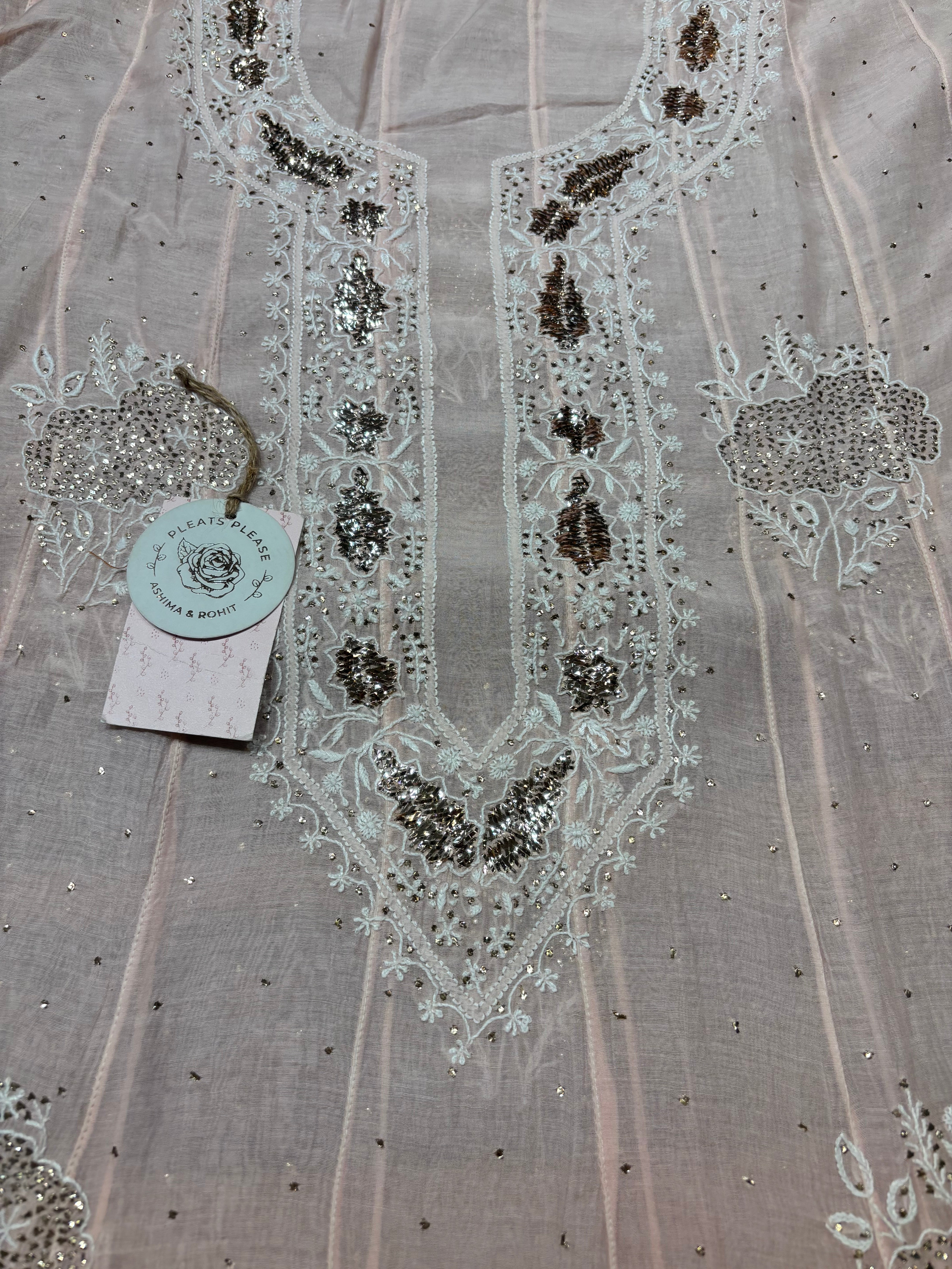 Pink Ombre Chanderi Mul Chikankari Anarkali and Dupatta set