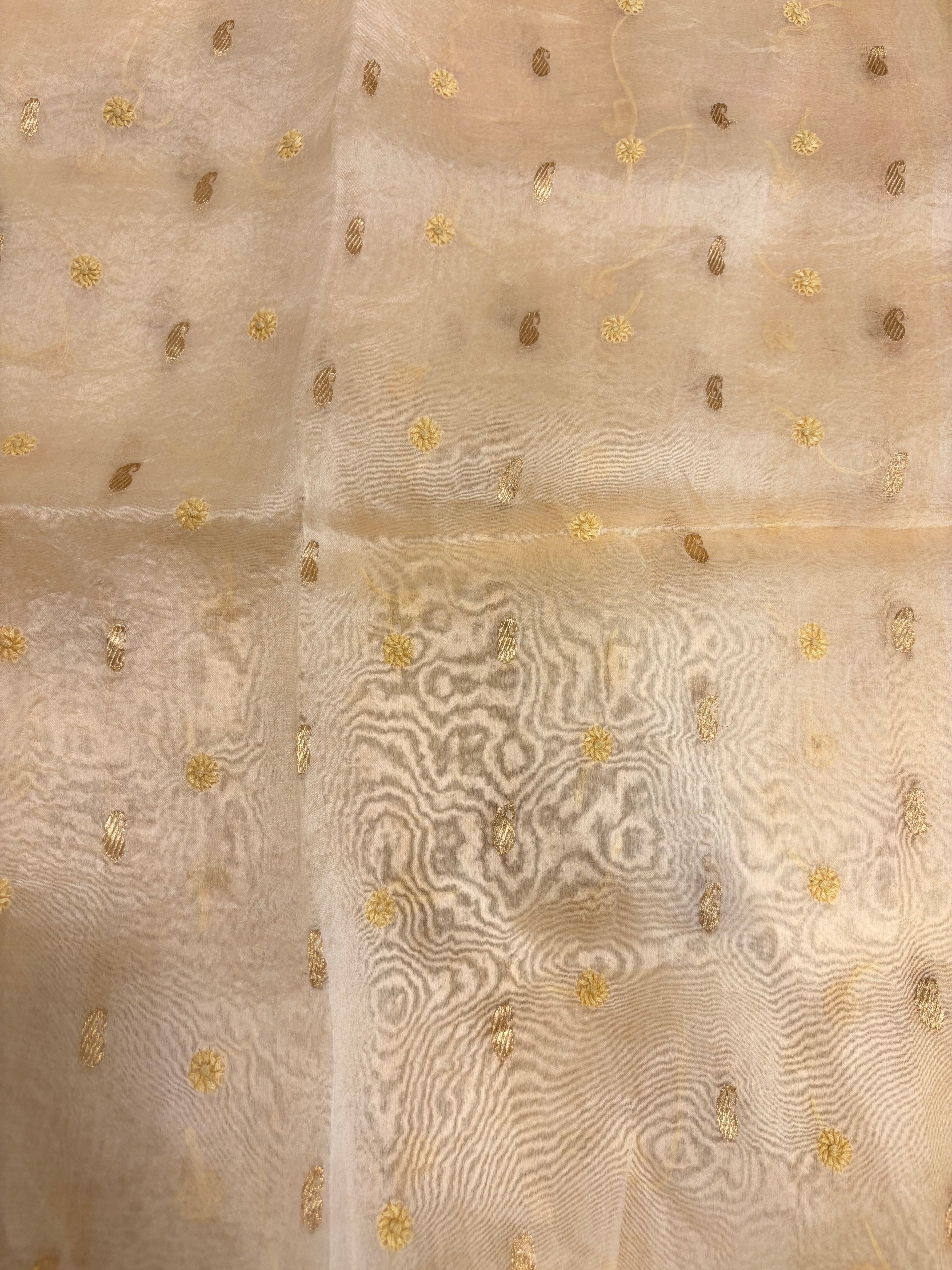 Rose Gold organza Kora Silk Chikankari Saree and Blouse
