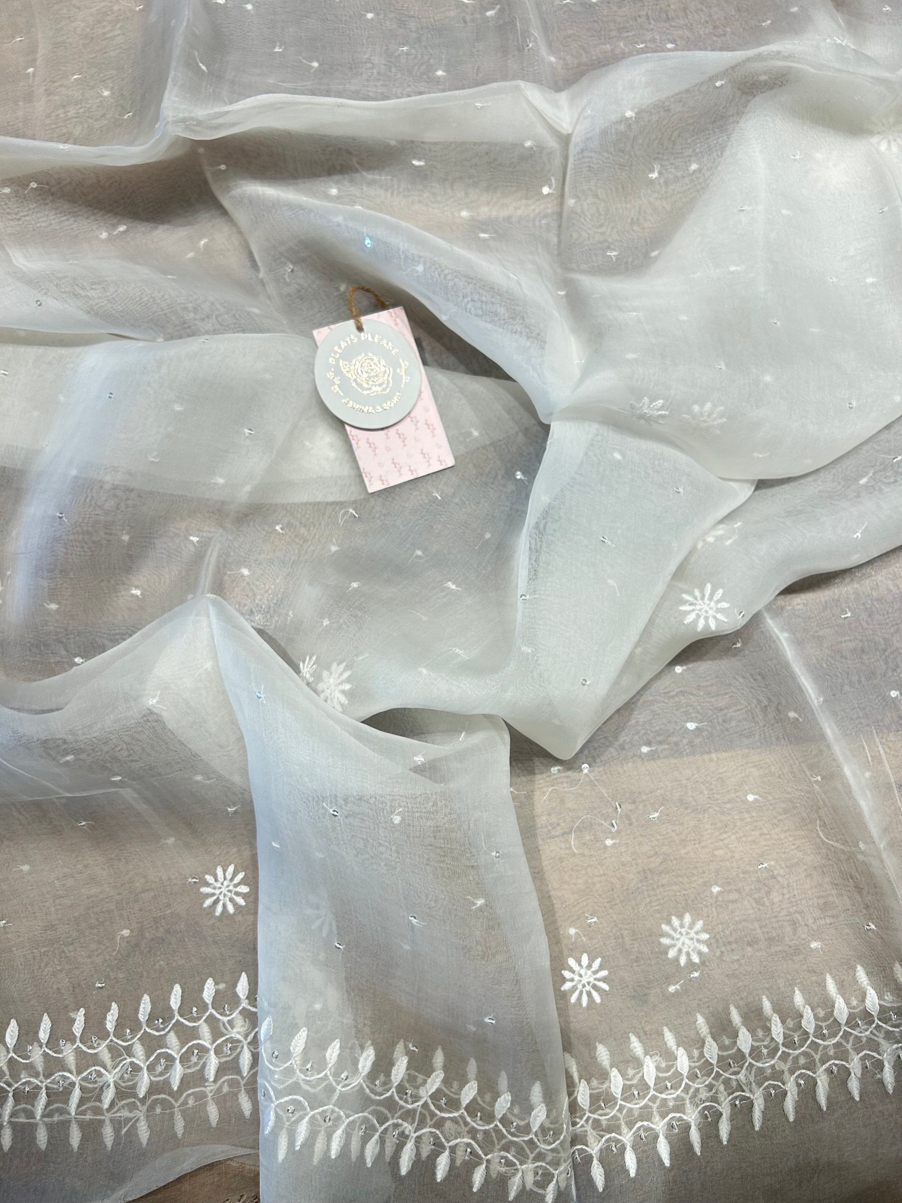 Dyeable Chikankari Organza Kurta & Dupatta Set