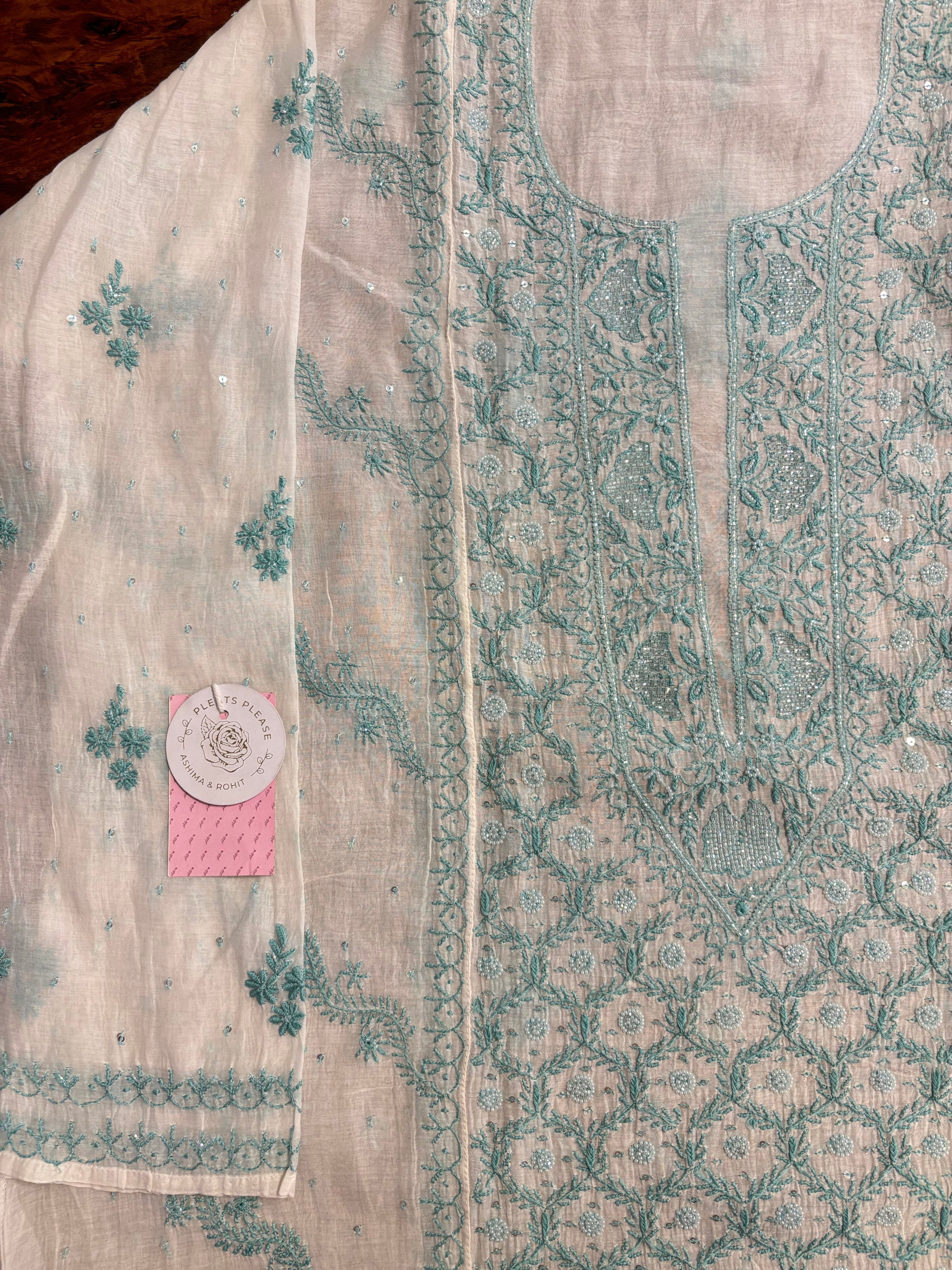 Dyeable Chanderi Mul Chikankari Kurta & Dupatta