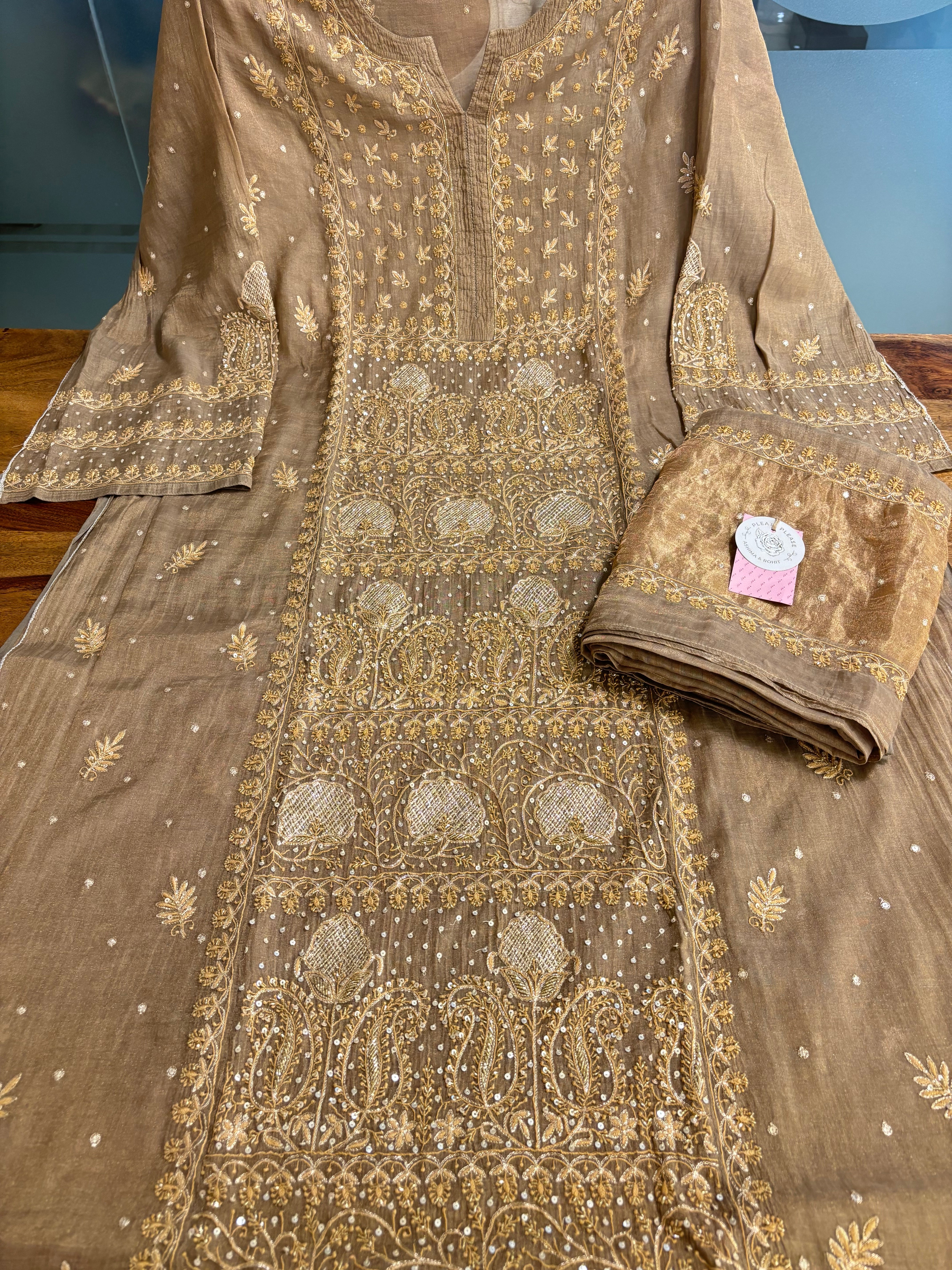 Bronze Pure & Premium Tissue Chikankari Kurta & Dupatta