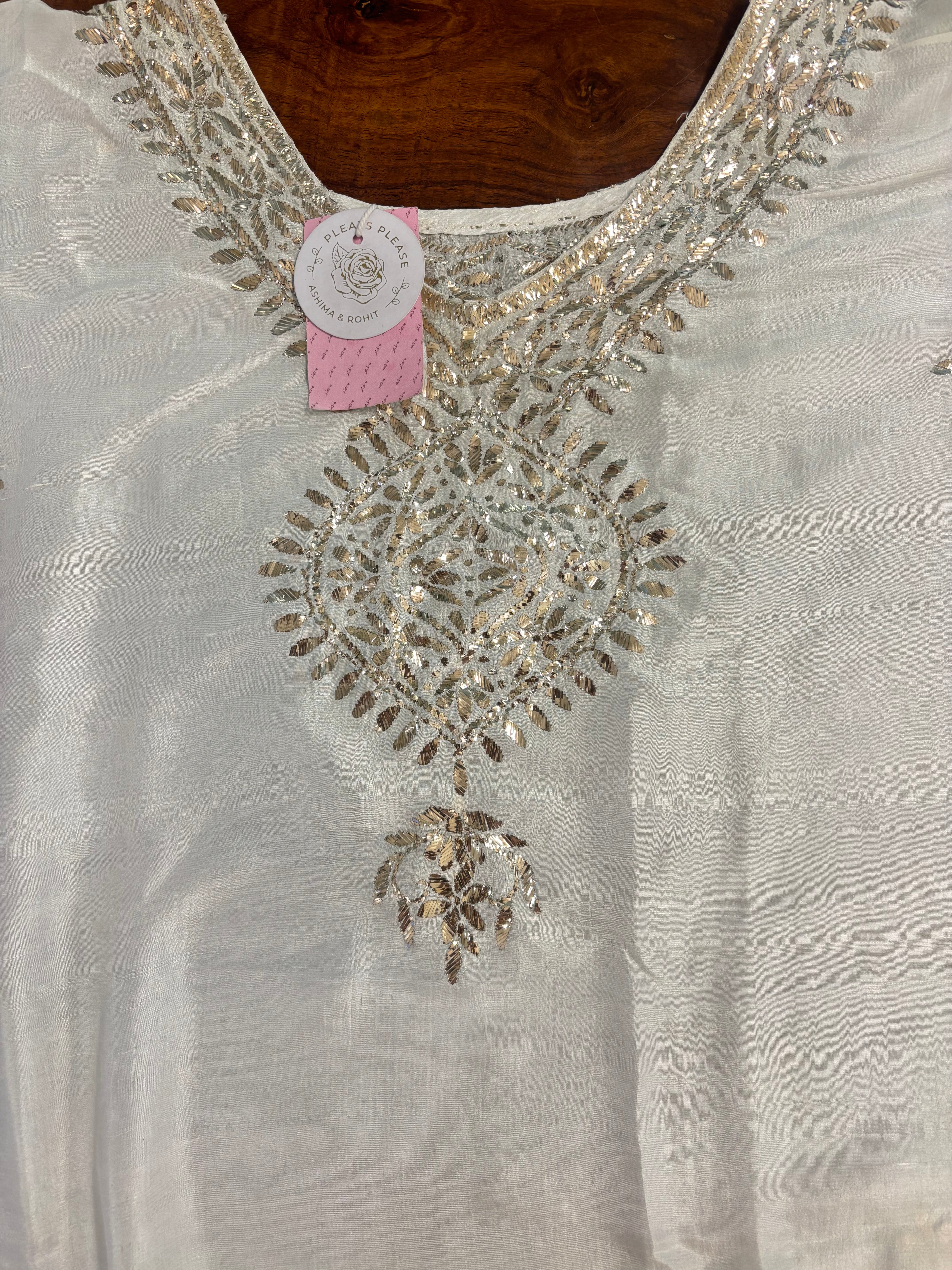 Dyeable Pure Silk Mukaish Kaftan & Pant