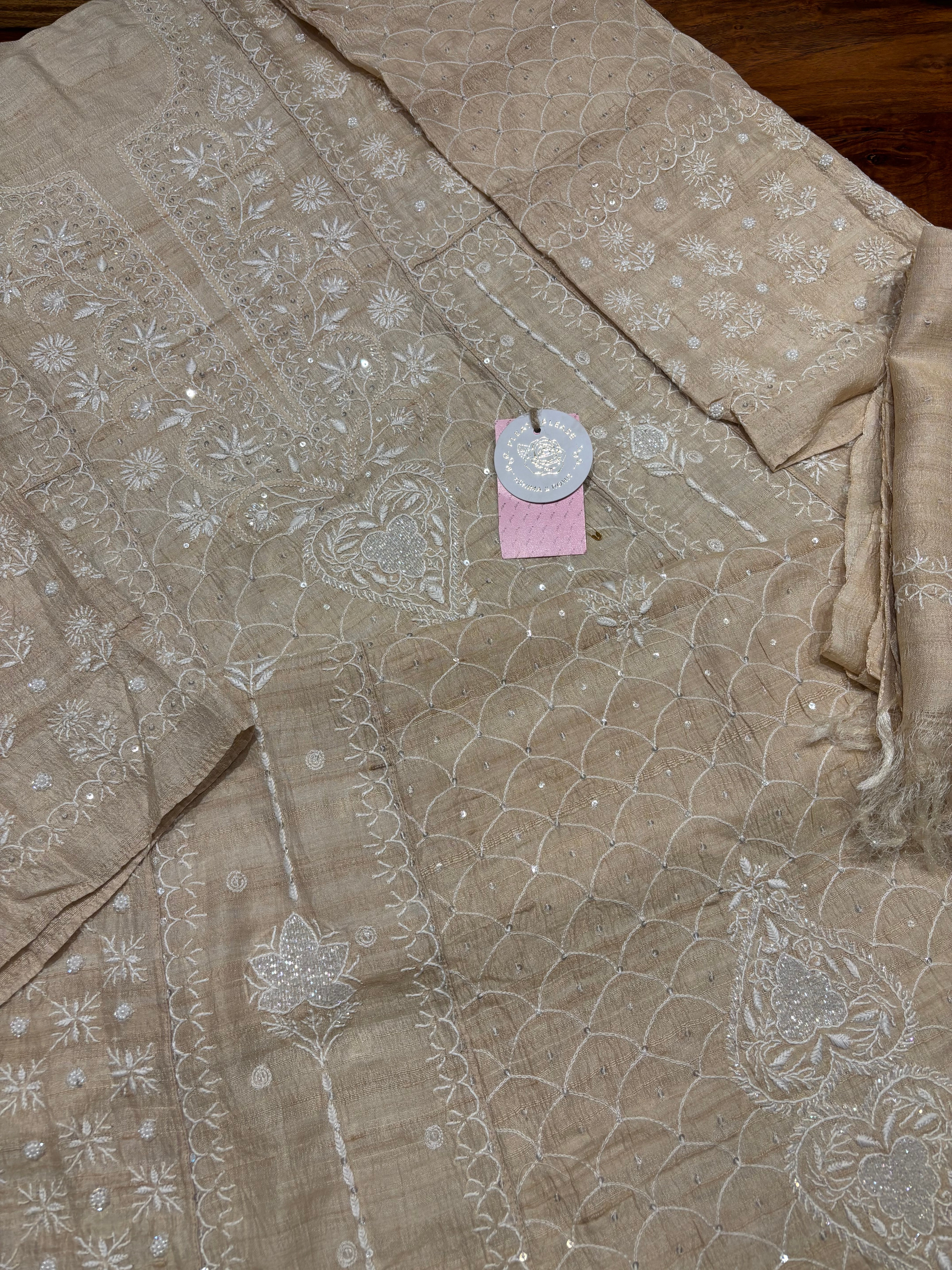 Dyeable Pure & Premium Tussar Silk Chikankari Anarkali & Dupatta Set