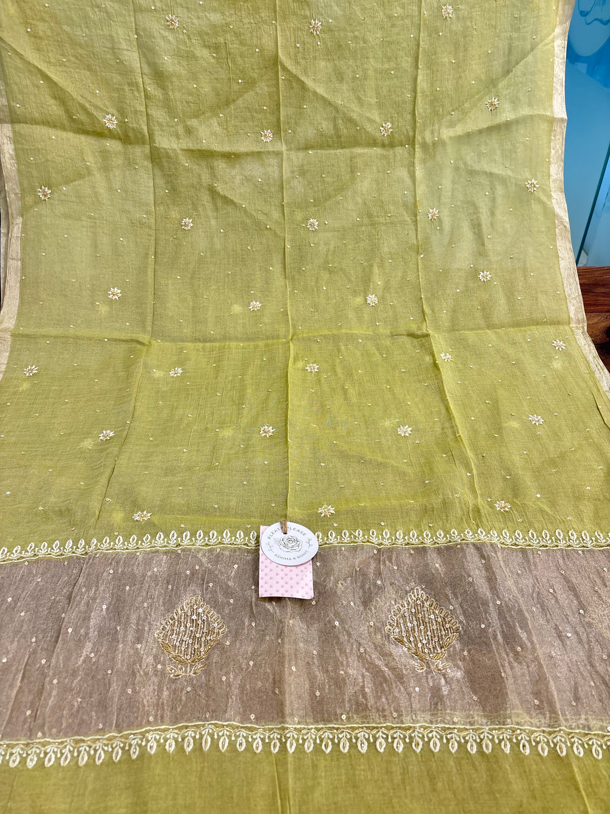 Warm Green Pure & Premium Tissue Pearl Neckline Chikankari Kurta & Dupatta