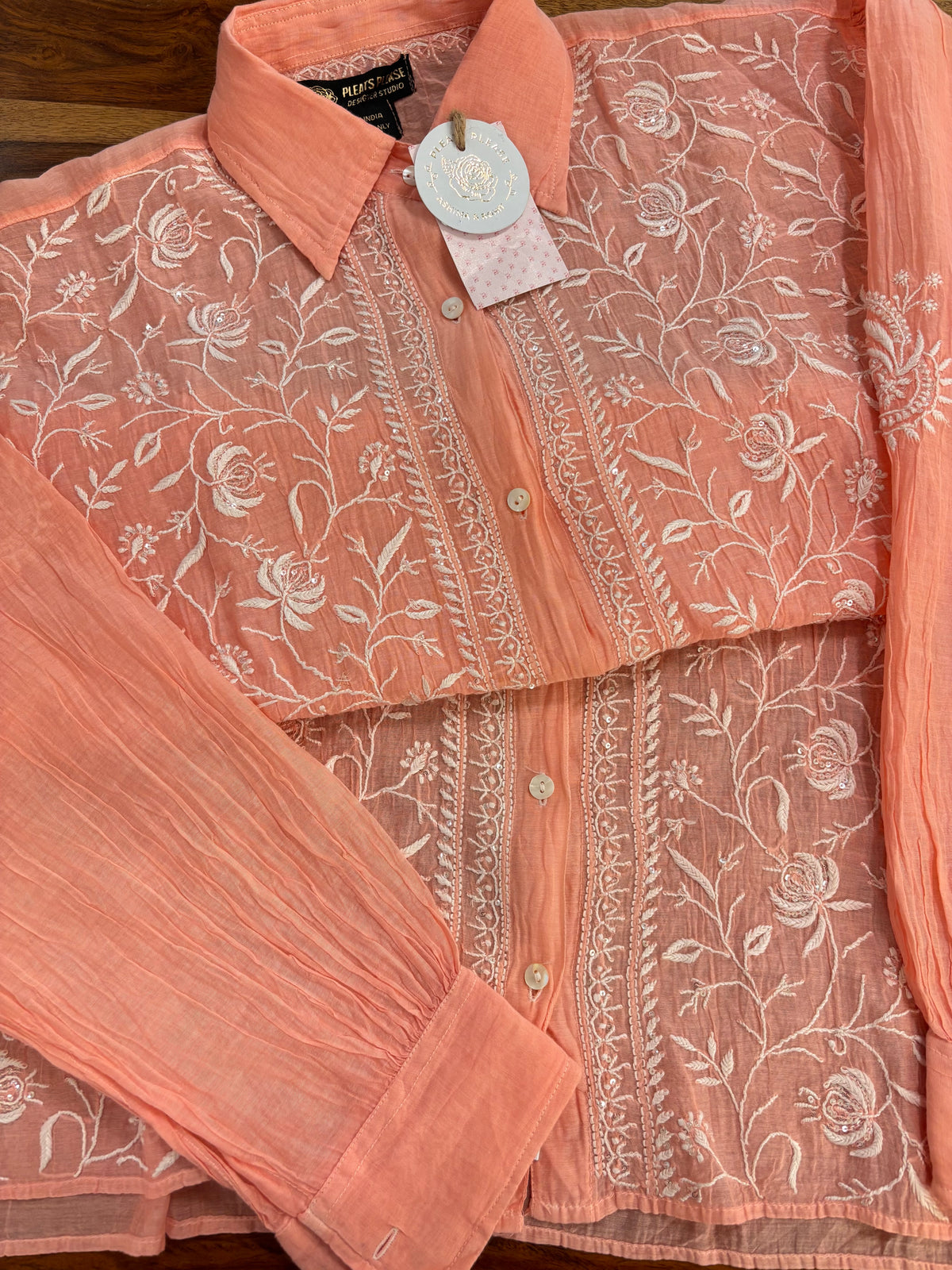 Peach Chanderi Mul Chikankari Women’s Shirt