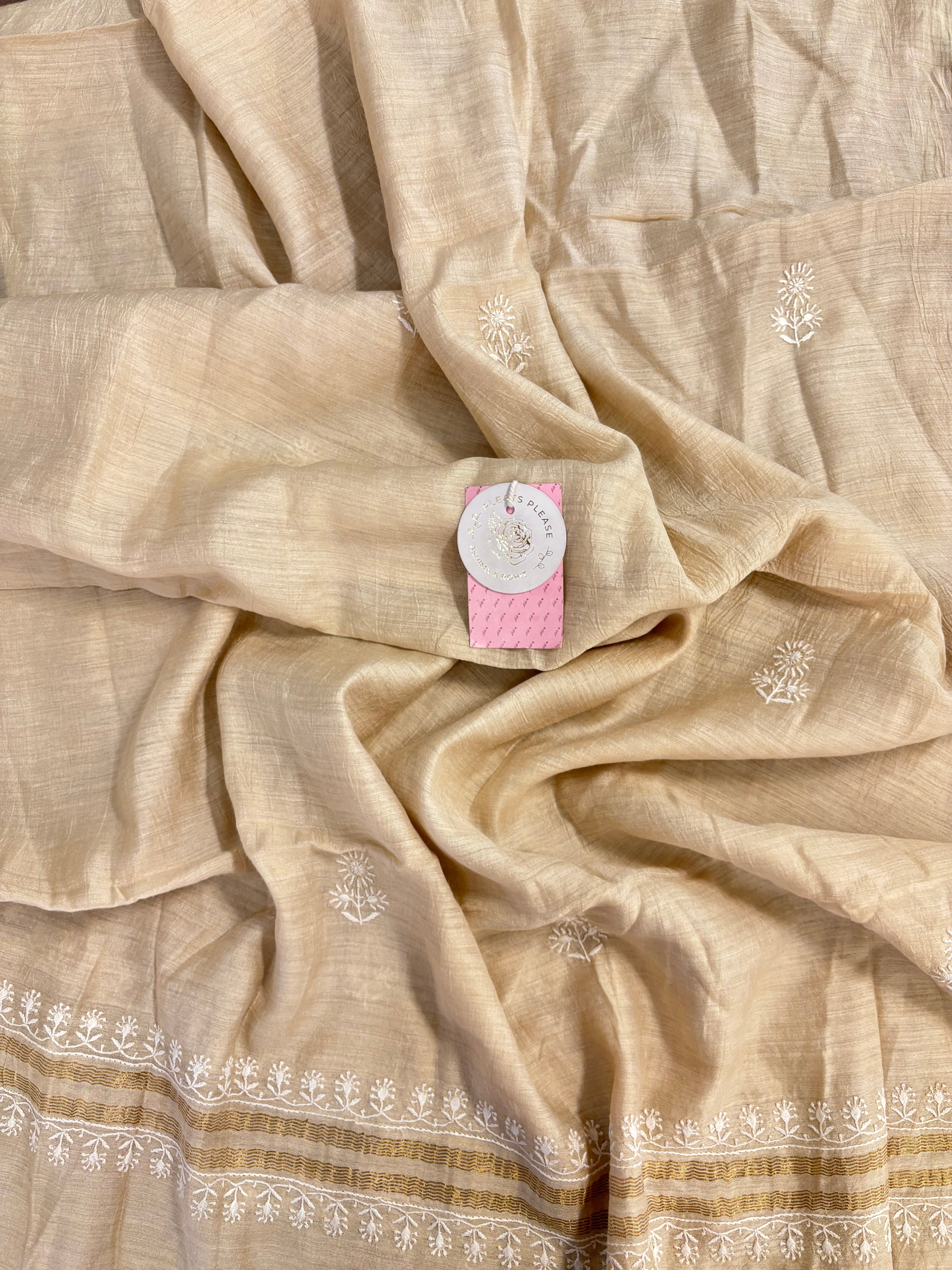 Dyeable Munga Slik Chikankari Kurta & Dupatta - Pleats PleaseChikankari