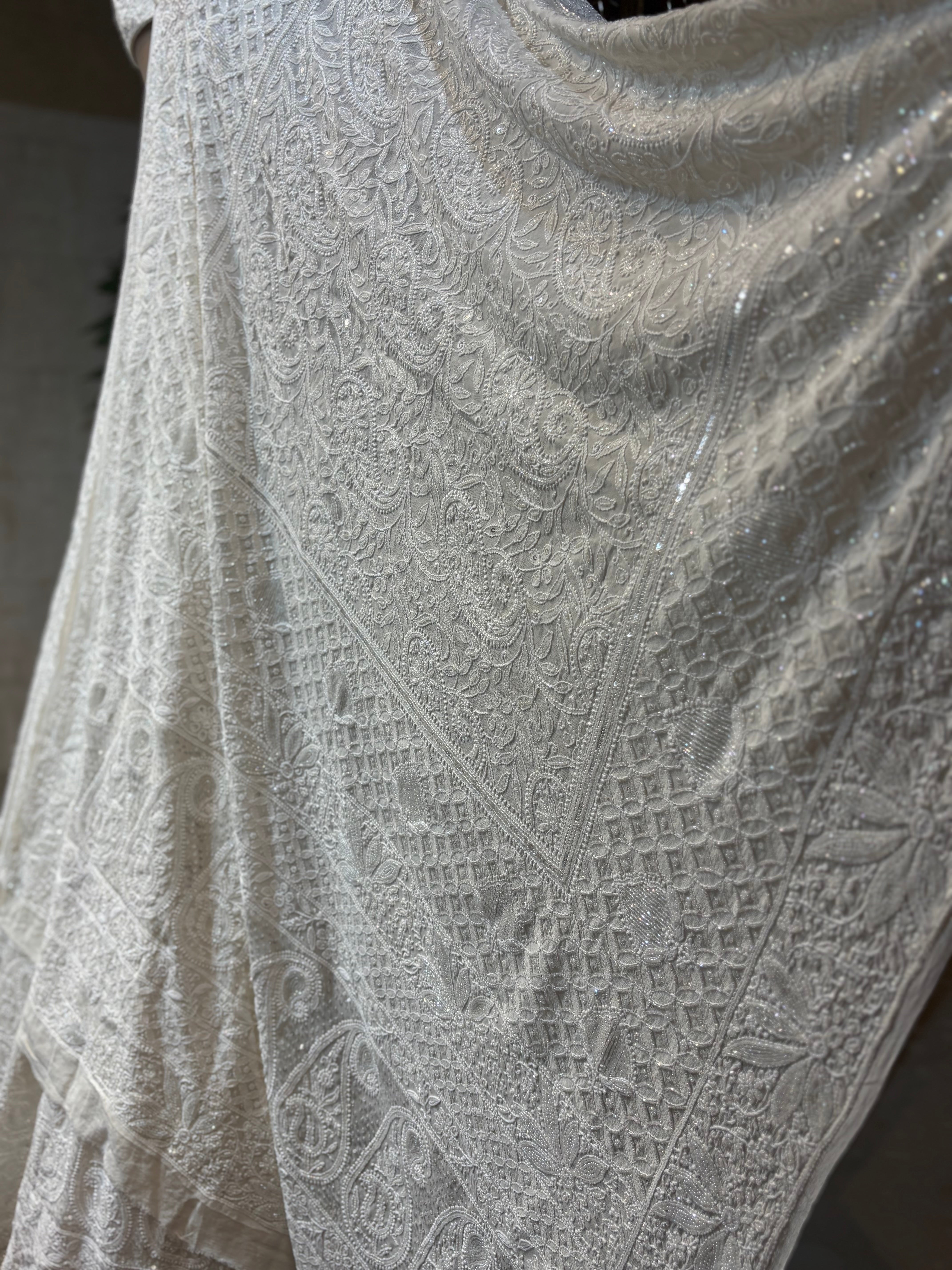 Dyeable Pure Georgette Chikankari Lehenga - Pleats PleaseChikankari
