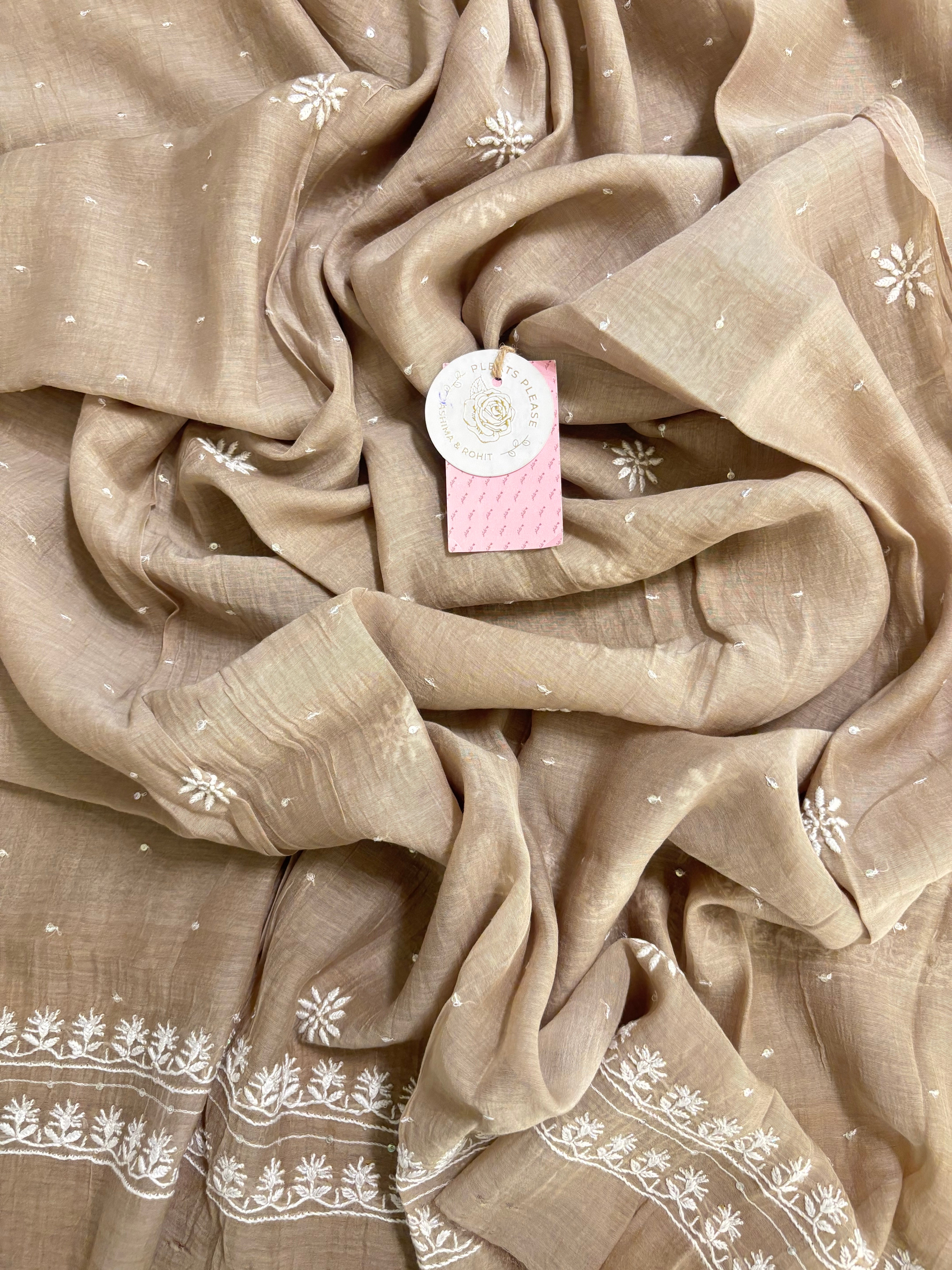 Camel Brown Chanderi Mul Chikankari Kurta and Dupatta
