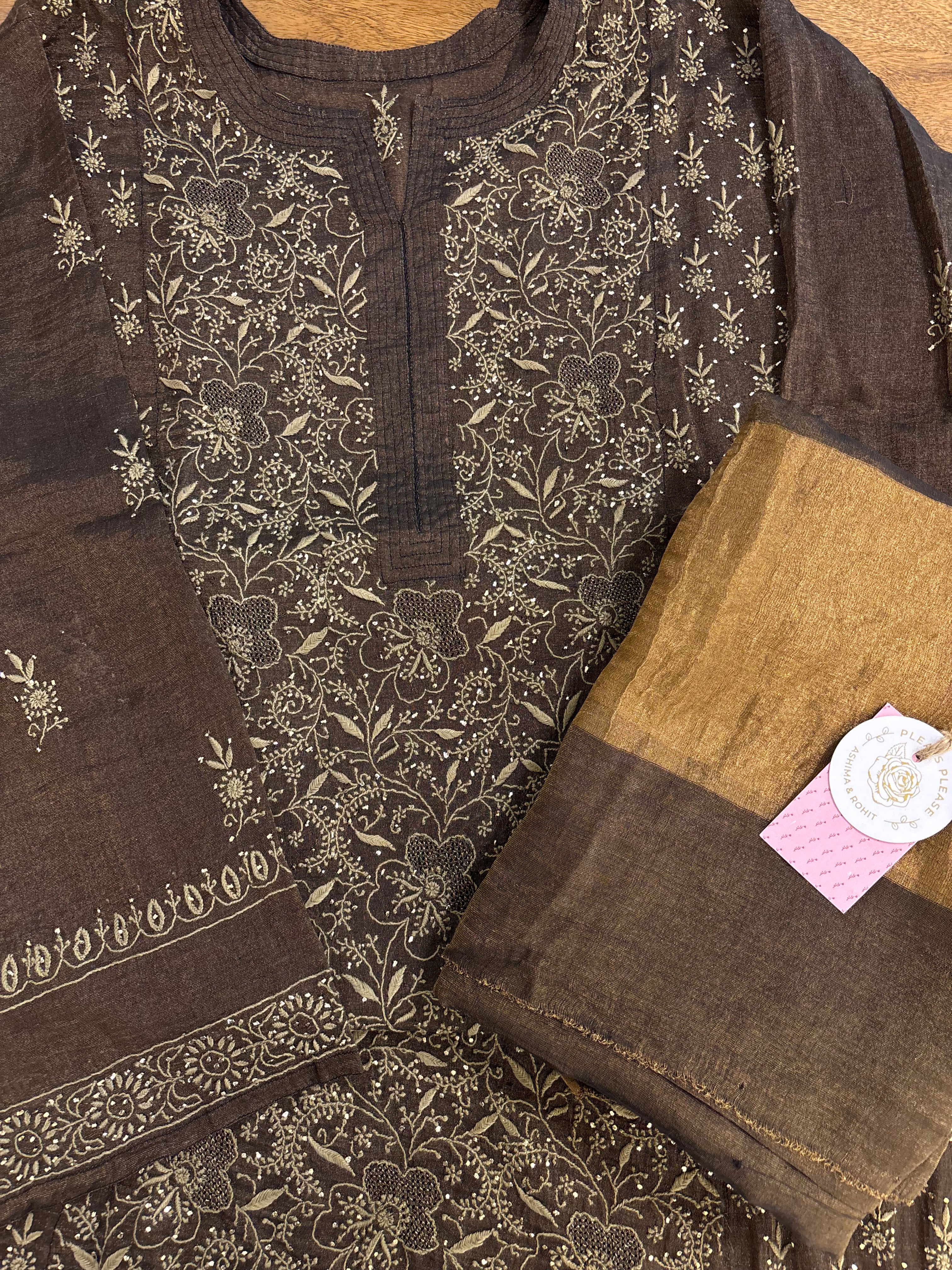 Black Tissue Chikan Mukaish Kurta & Dupatta