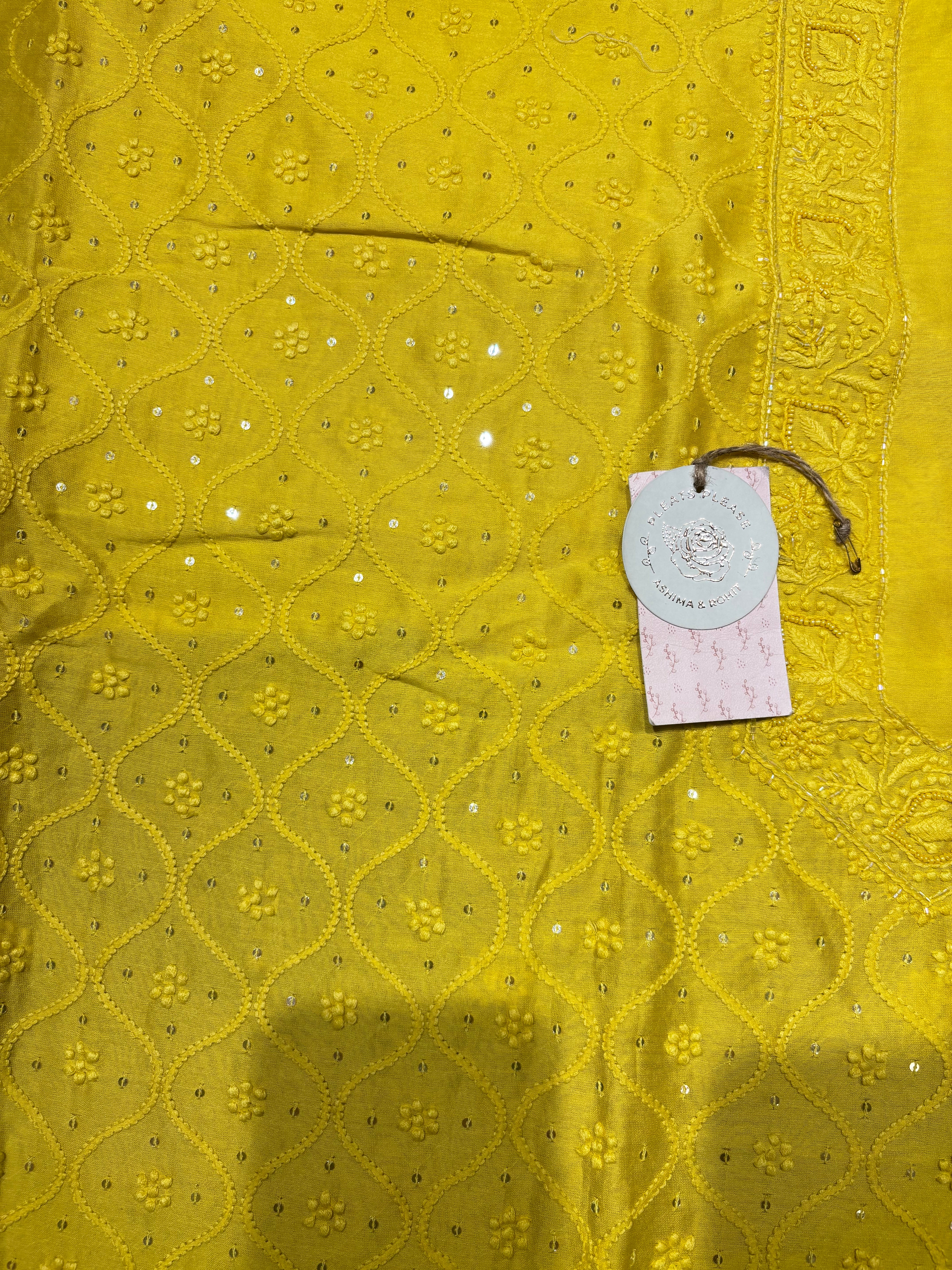 Yellow Chanderi Silk Chikankari Men’s Kurta Fabric