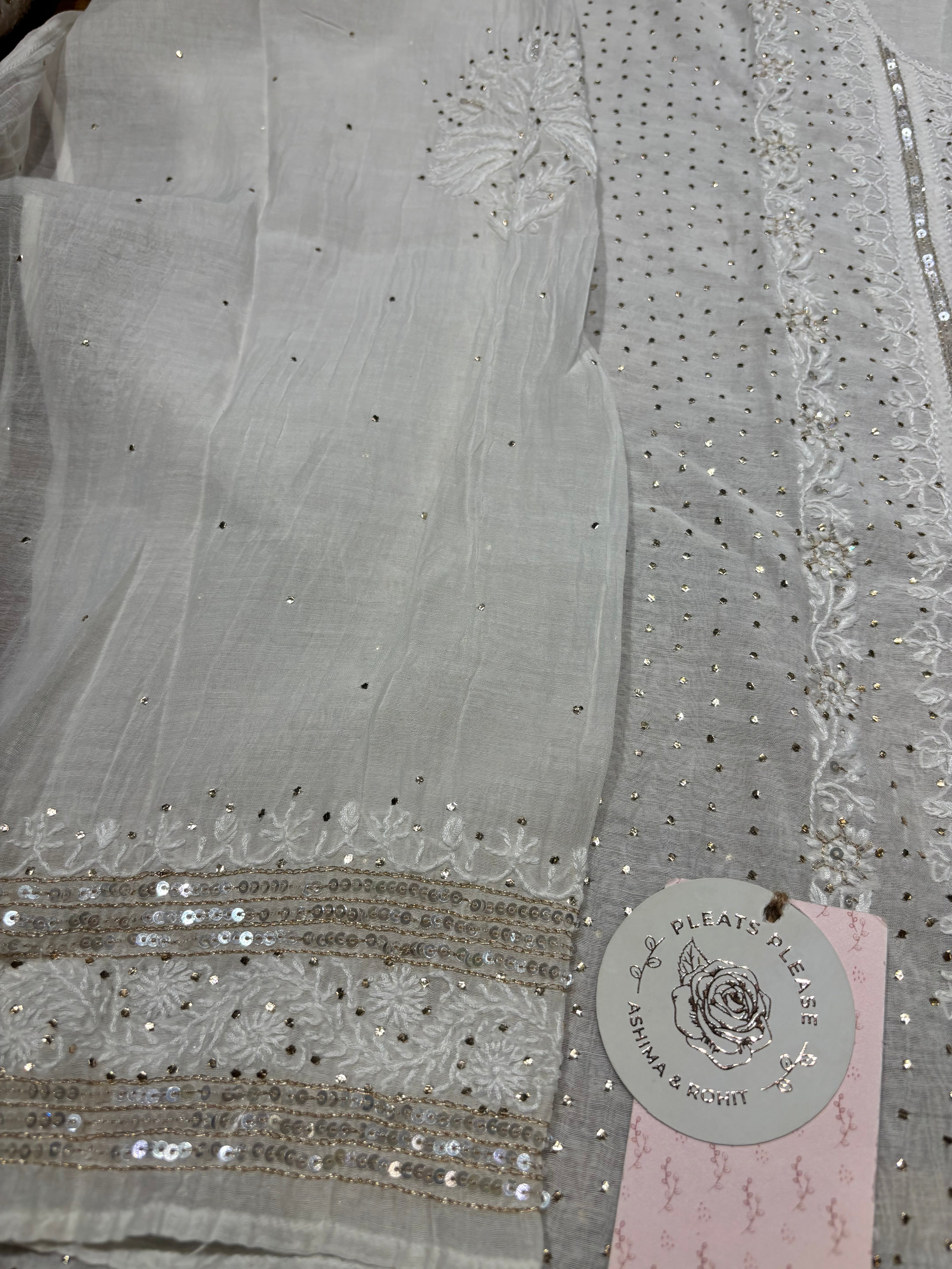 Dyeable Chanderi Mul Chikankari And Mukaish Kurta And Dupatta Set