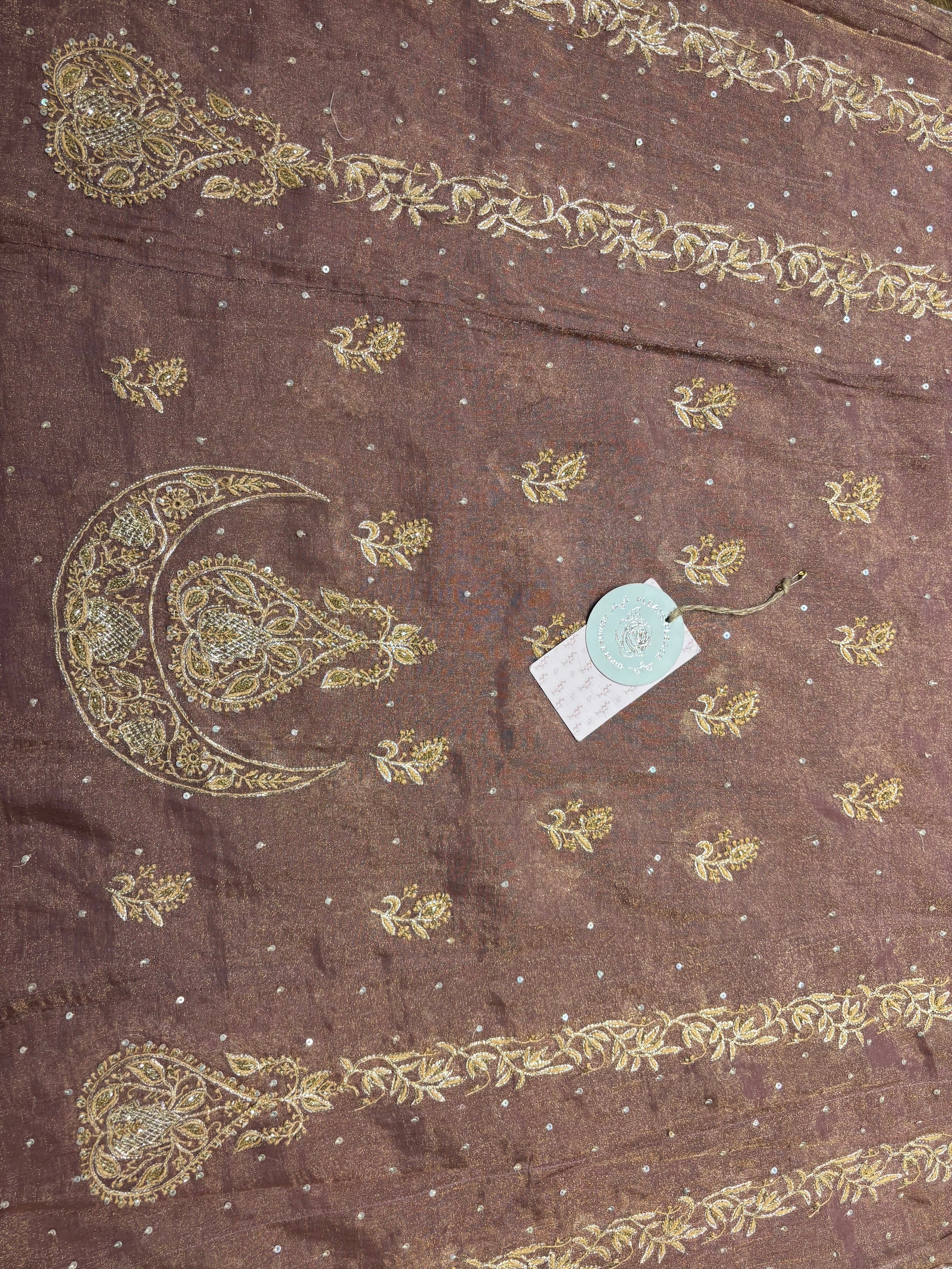 Garnet Pure and Premium Tissue Chikankari Aline Anarkali & Dupatta Set
