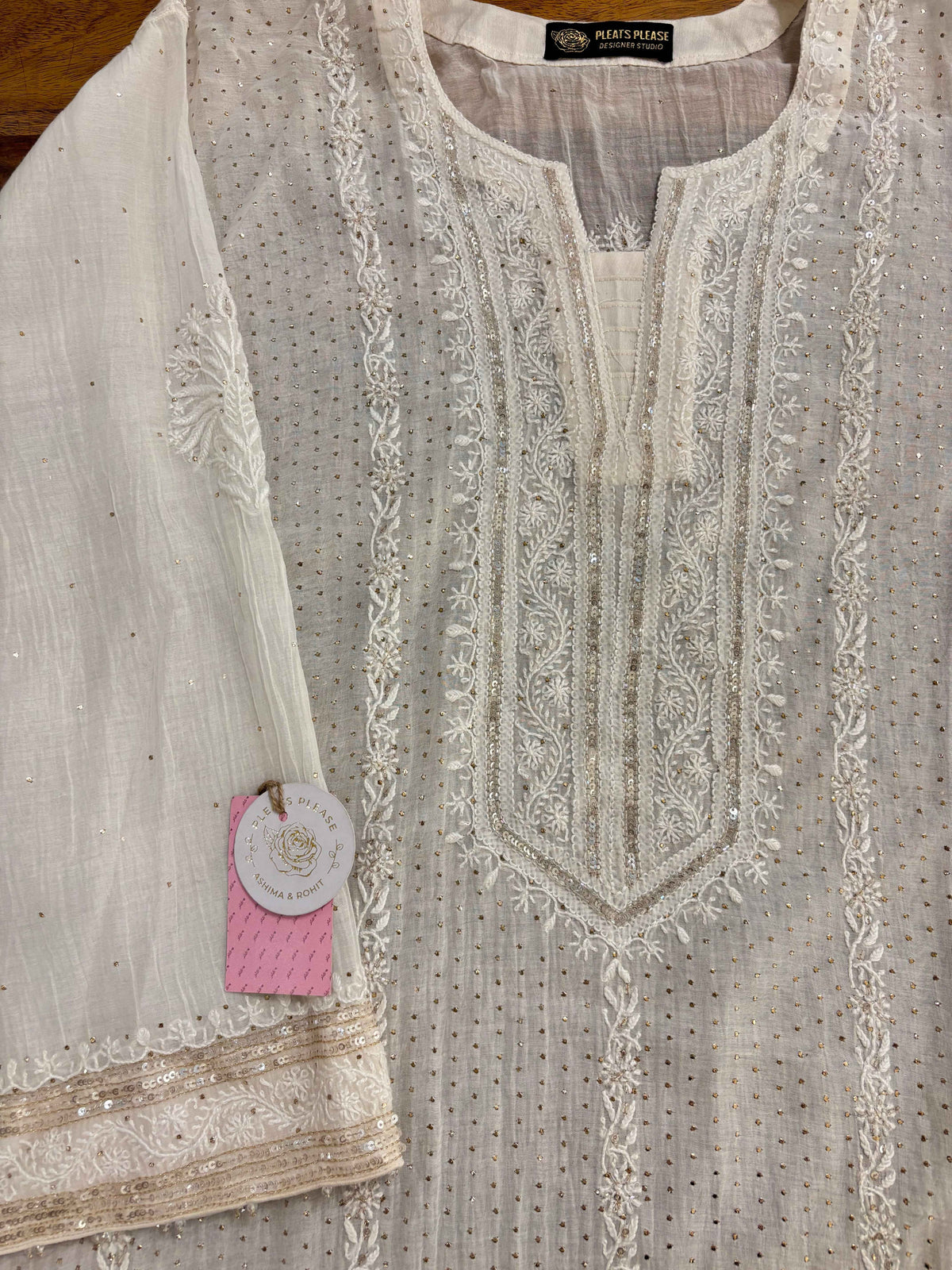 Dyeable Chanderi Mul Chikankari Mukaish Kurta & Dupatta
