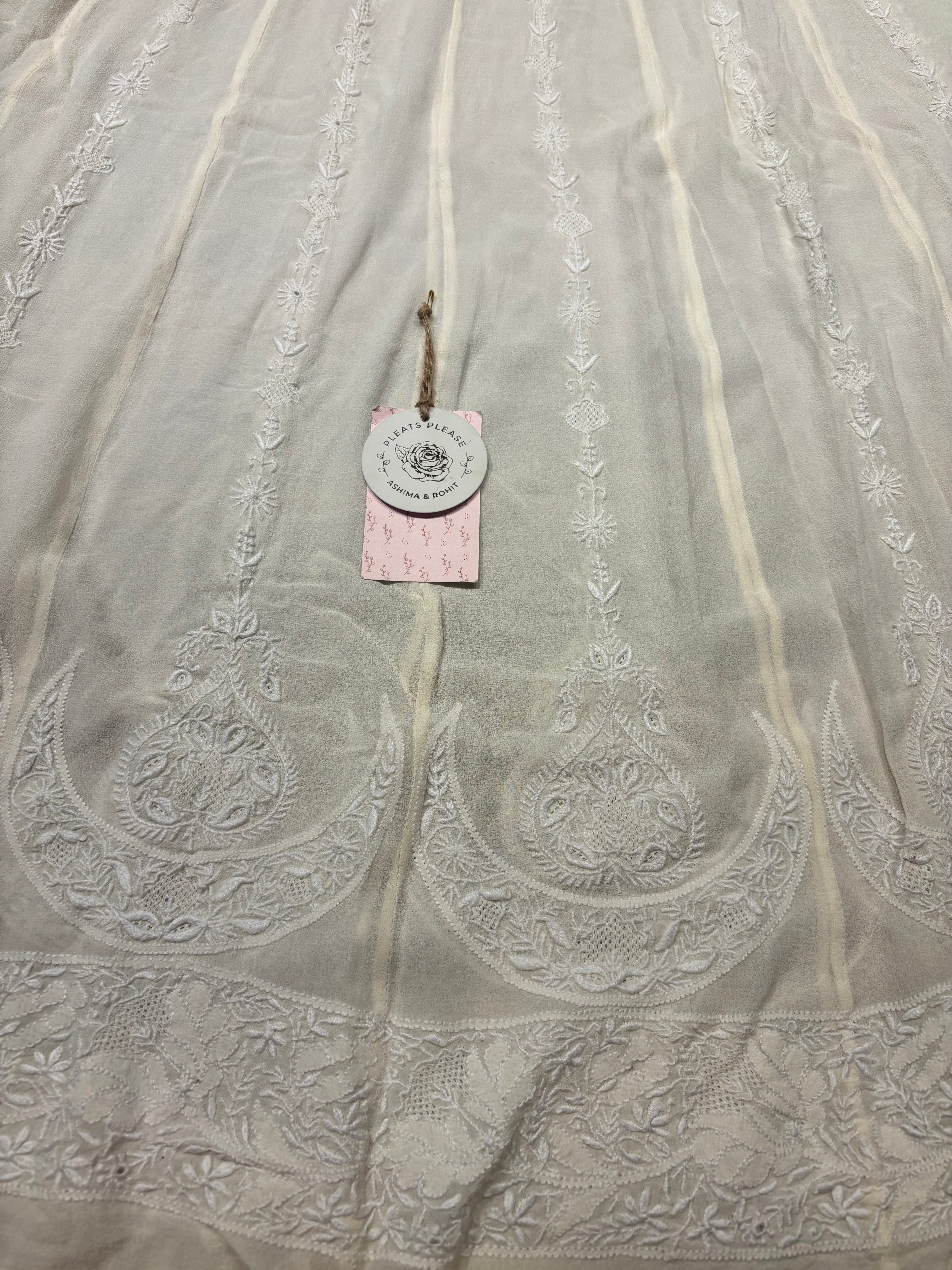 Off White Pure And Premium Georgette Chikankari Anarkali And Dupatta Set