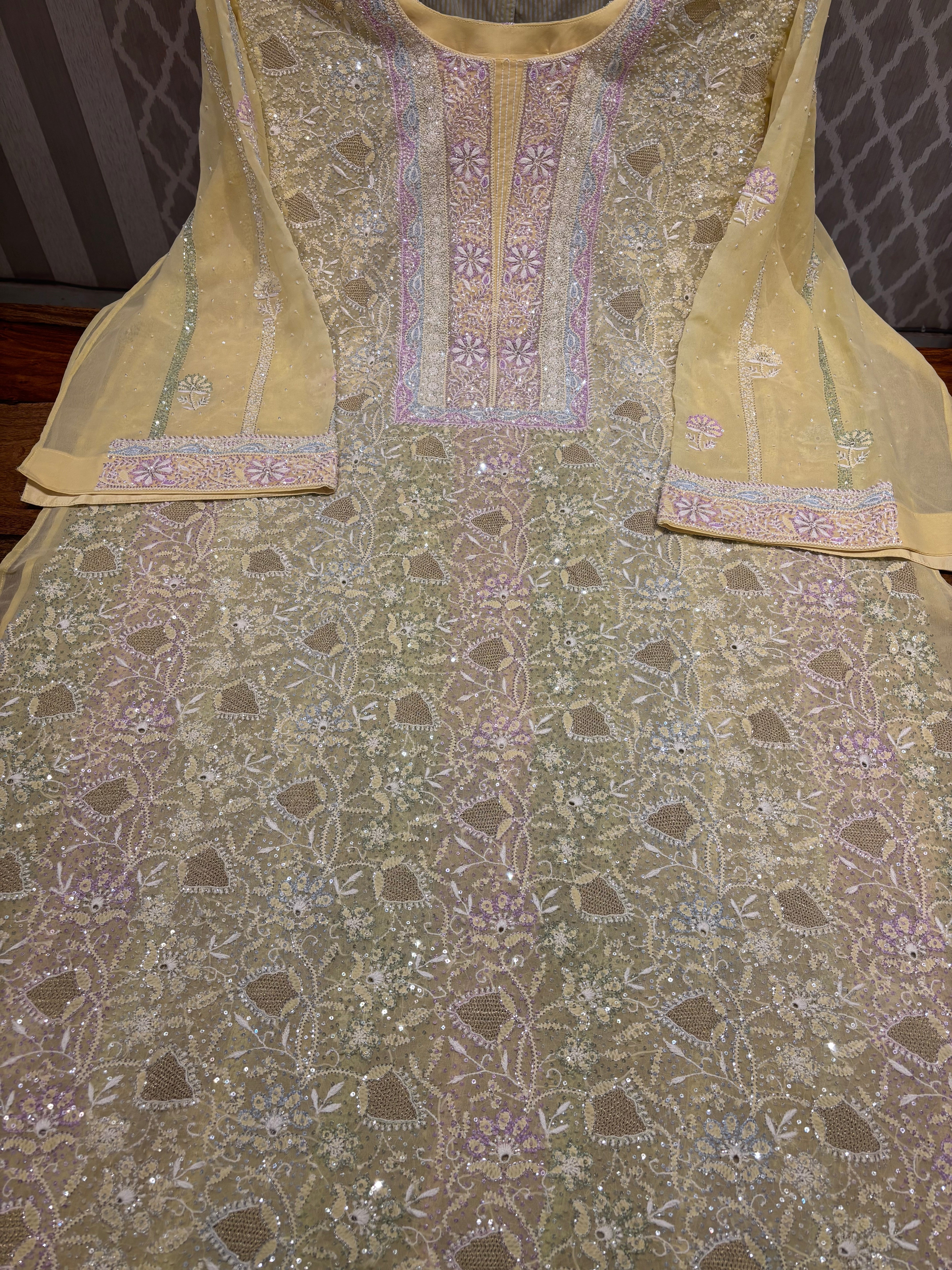 Yellow Pure & Premium Georgette Chikankari Kurta & Dupatta Set