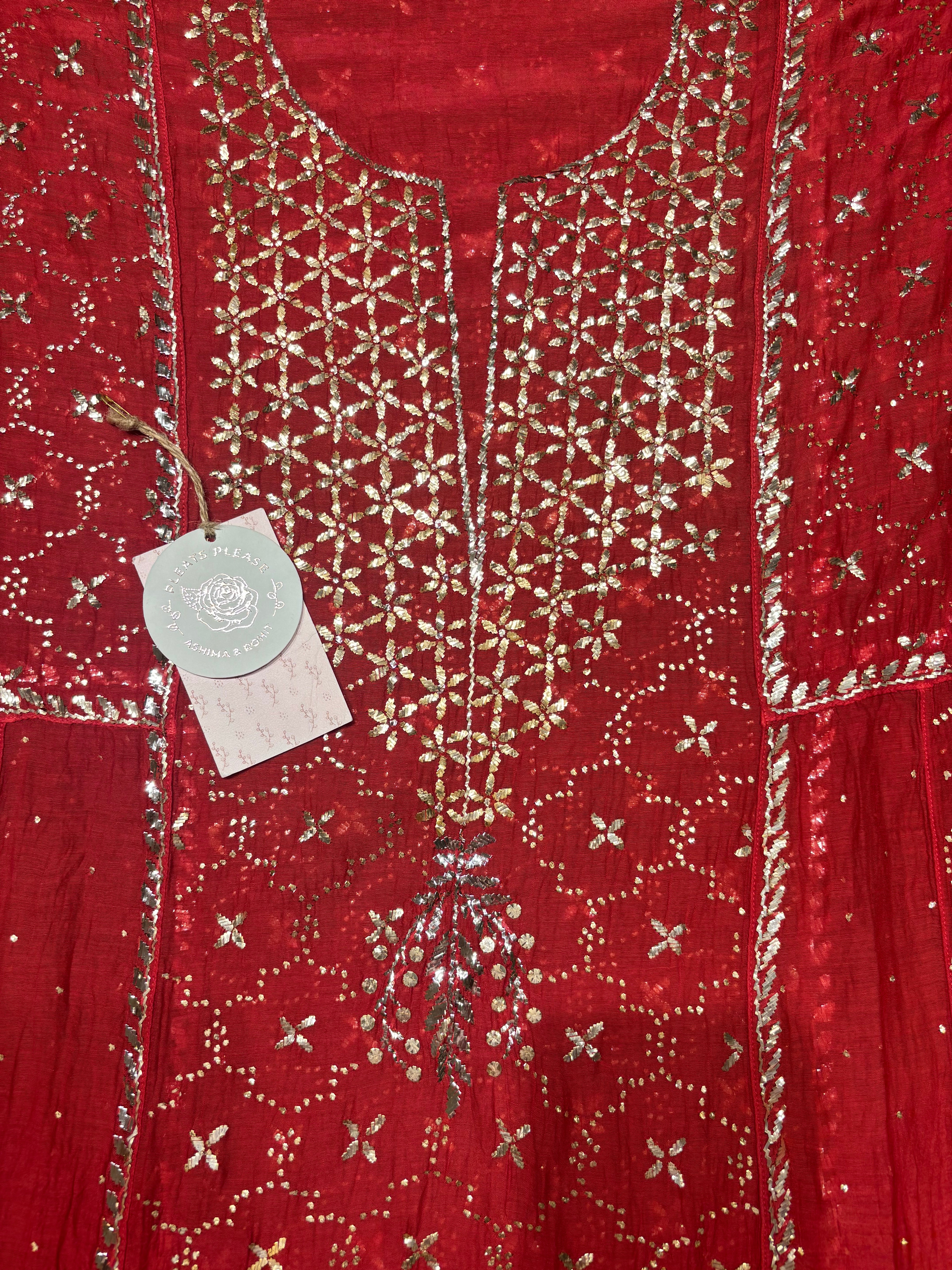 Red Chanderi Mul Mukaish Anarkali and Dupatta set
